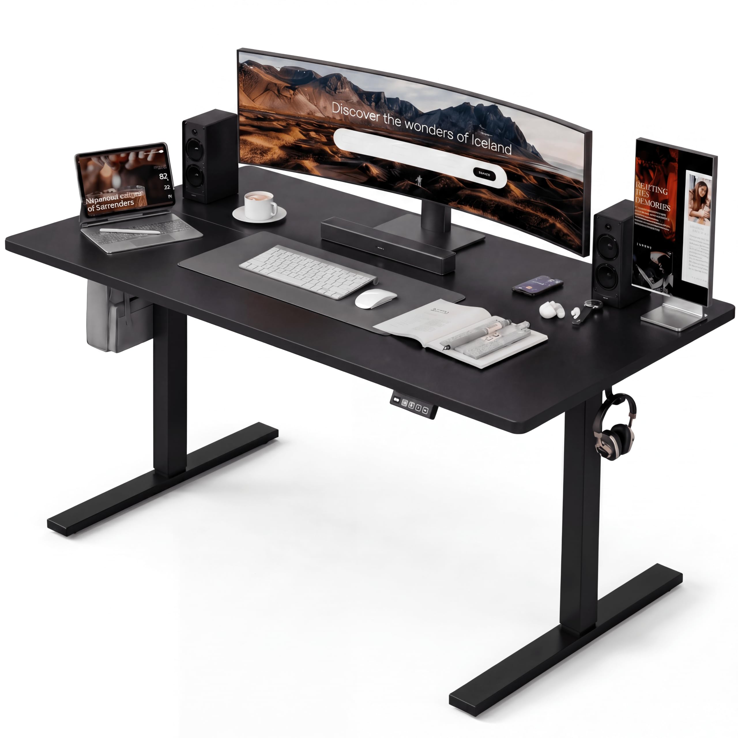 Grandder 55x32 Extra-Deep Electric Standing Desk, Wide Desktop Fits 49" Ultrawide Monitor+Dual Screens, 176 lbs Capacity, 2 Memory Presets, Anti Collision, Computer Desk for Home Office & Gaming, Oak