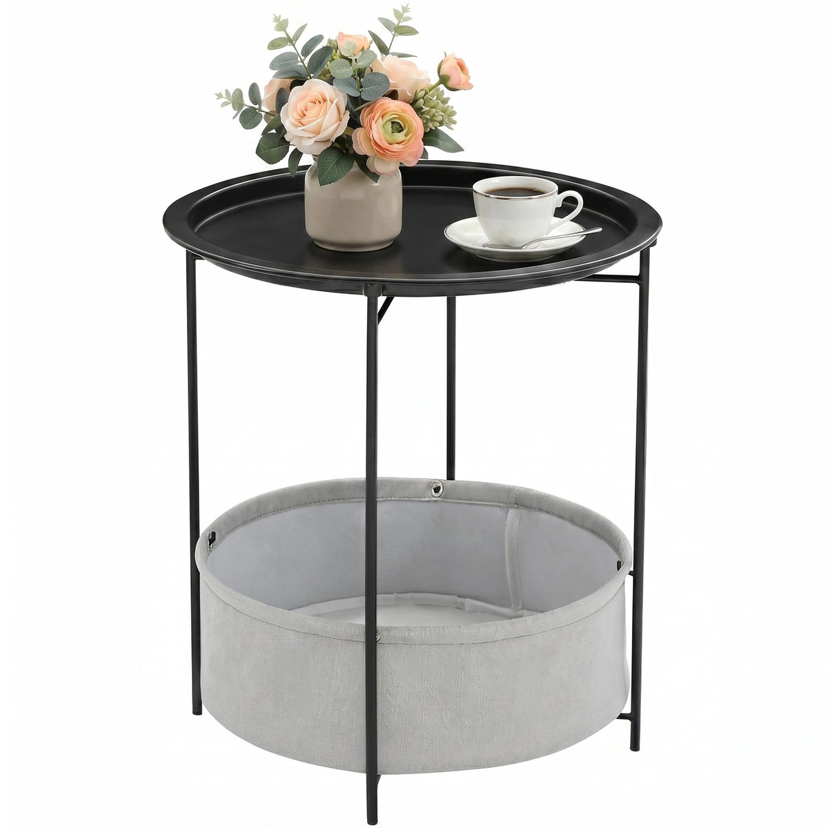 VECELO Side/End Table, Folding Round Metal Anti-Rust and Waterproof Outdoor or Indoor Tray for Living Room Bedroom Balcony and Office, 2 PCS, Dark Green