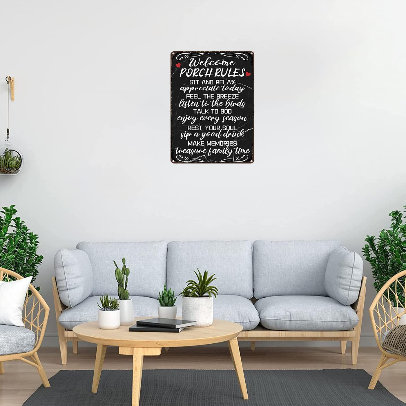Vintage Welcome Patio Rules Sign Metal Tin Sign Wall Art Decor - Retro Farmhouse Signs Outdoor Decor Gift for Women Men Friends - 8x12 Inch