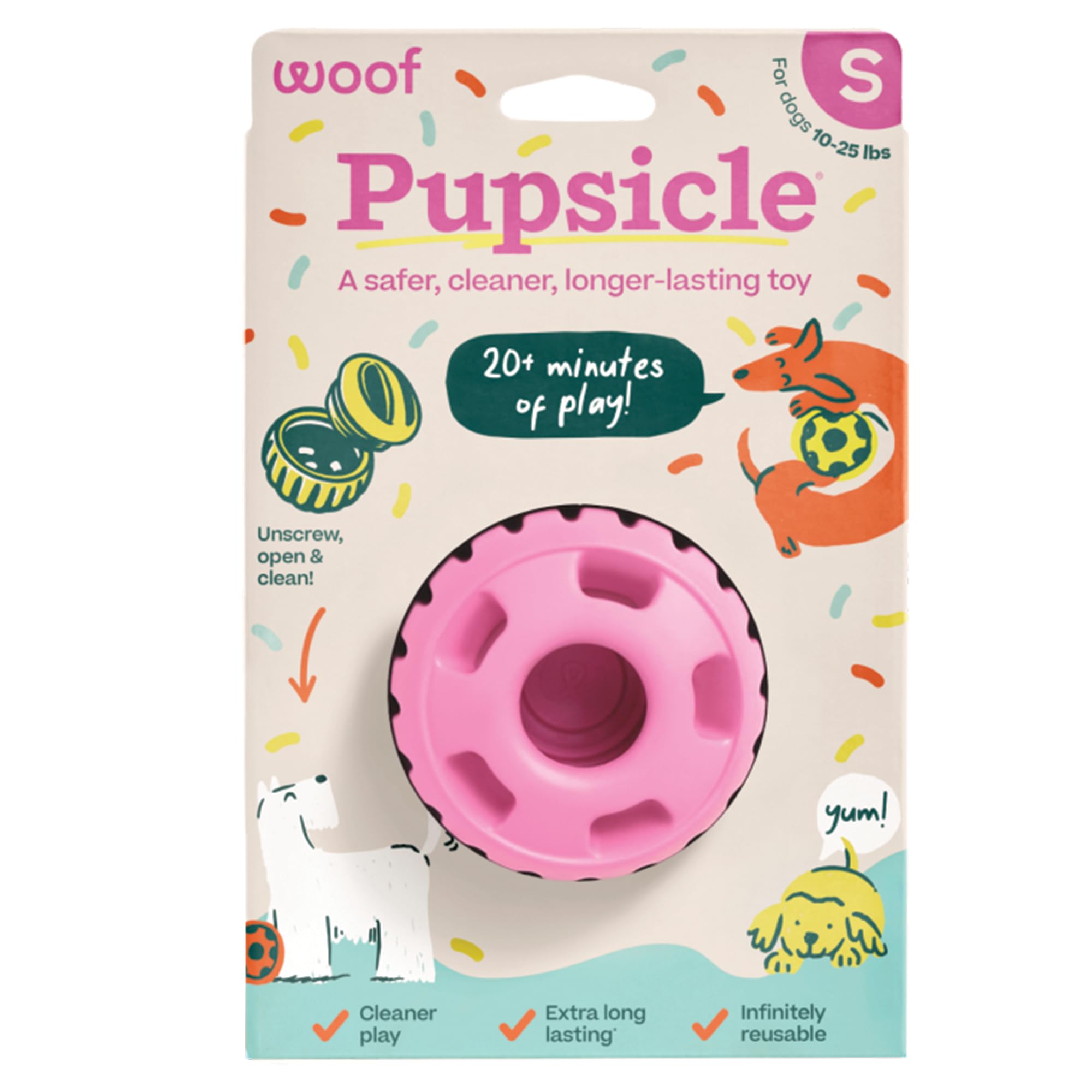 WOOF Party Pupsicle - Long-Lasting Interactive Dog Toys for Boredom - Low-Mess Design - Birthday Gifts for Dogs - Large Dog Toys - Party Pink