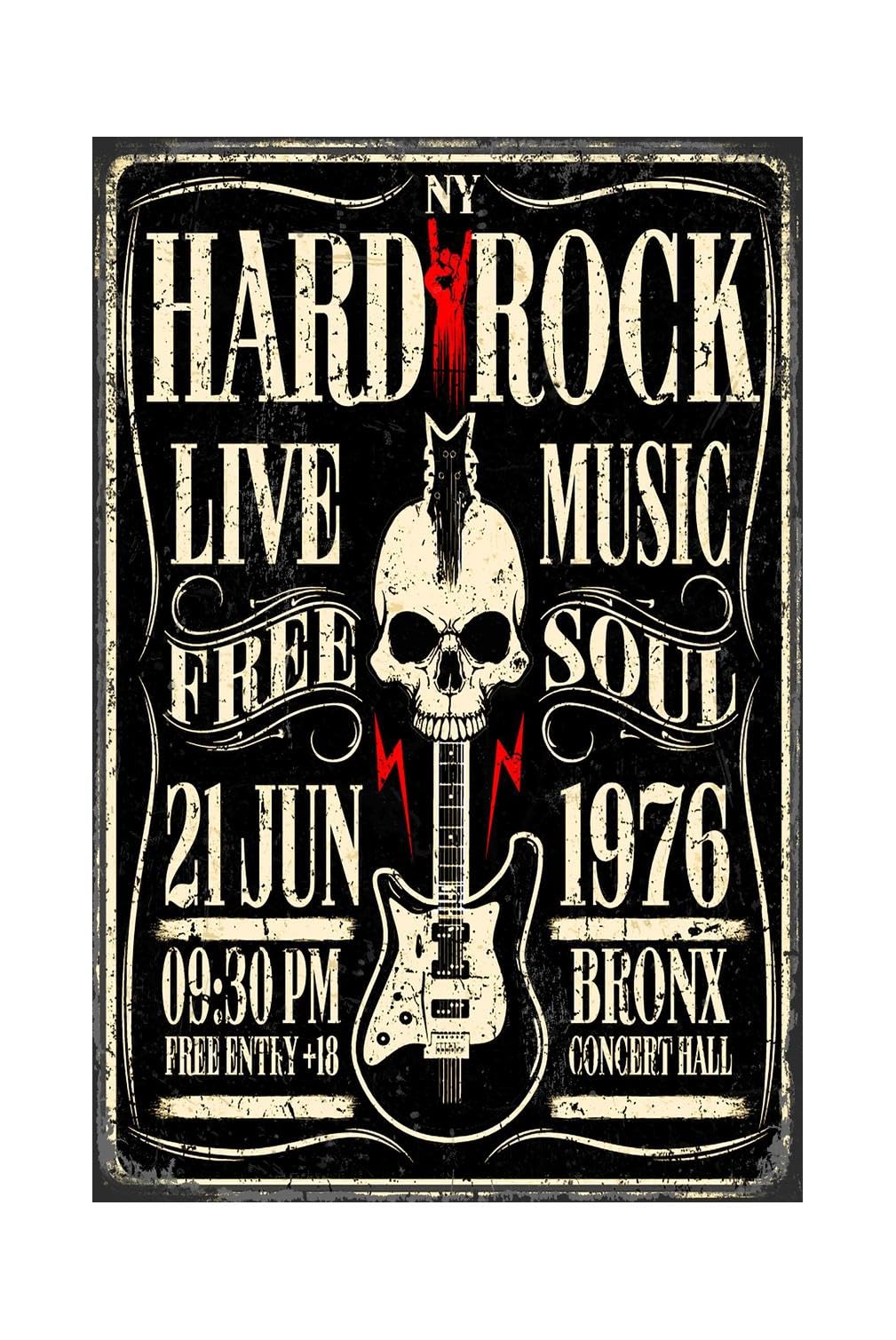Music Tin Signs, Rock Bands Skull Metal Sign, Feel Alive, Guitar Poster Studio Wall Decor Plants Plaque for Home, Office, Bars, Restaurants, Cafes, Pubs 8 X 12 Inches
