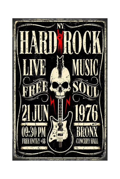 Music Tin Signs, Rock Bands Skull Metal Sign, Feel Alive, Guitar Poster Studio Wall Decor Plants Plaque for Home, Office, Bars, Restaurants, Cafes, Pubs 8 X 12 Inches