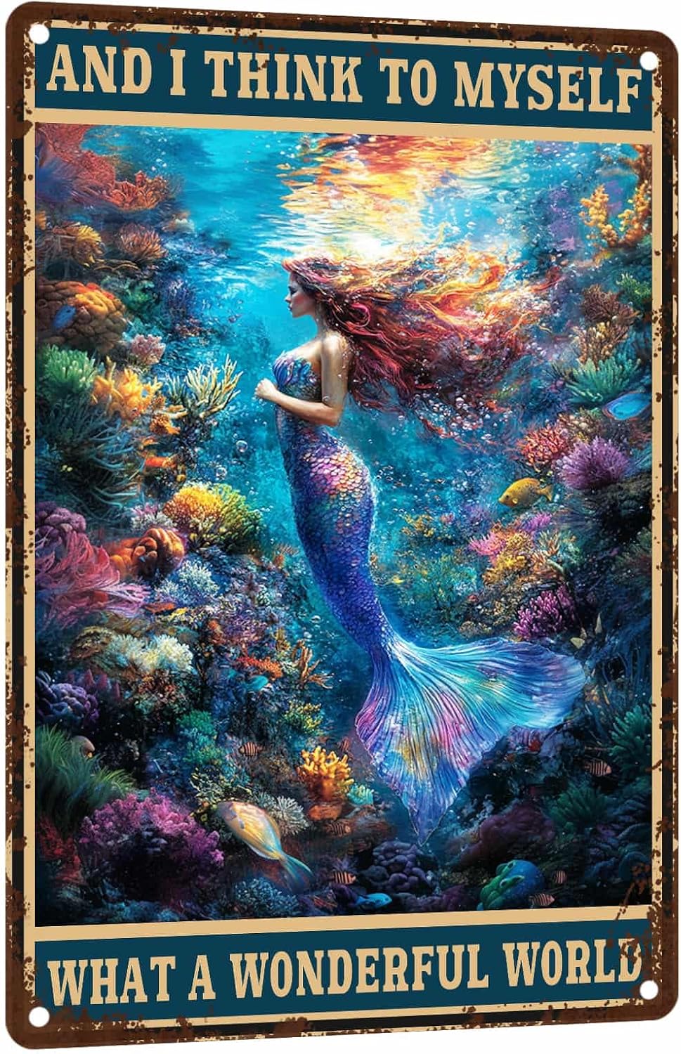 Mermaid Metal Tin Sign Vintage Mermaid Bathroom Decor Wall Art Rustic Funny Bathroom Sign for Home Restroom Washroom Decor 8x12 Inch