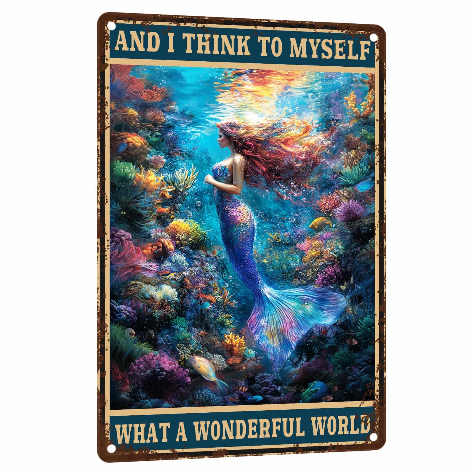 Mermaid Metal Tin Sign Vintage Mermaid Bathroom Decor Wall Art Rustic Funny Bathroom Sign for Home Restroom Washroom Decor 8x12 Inch