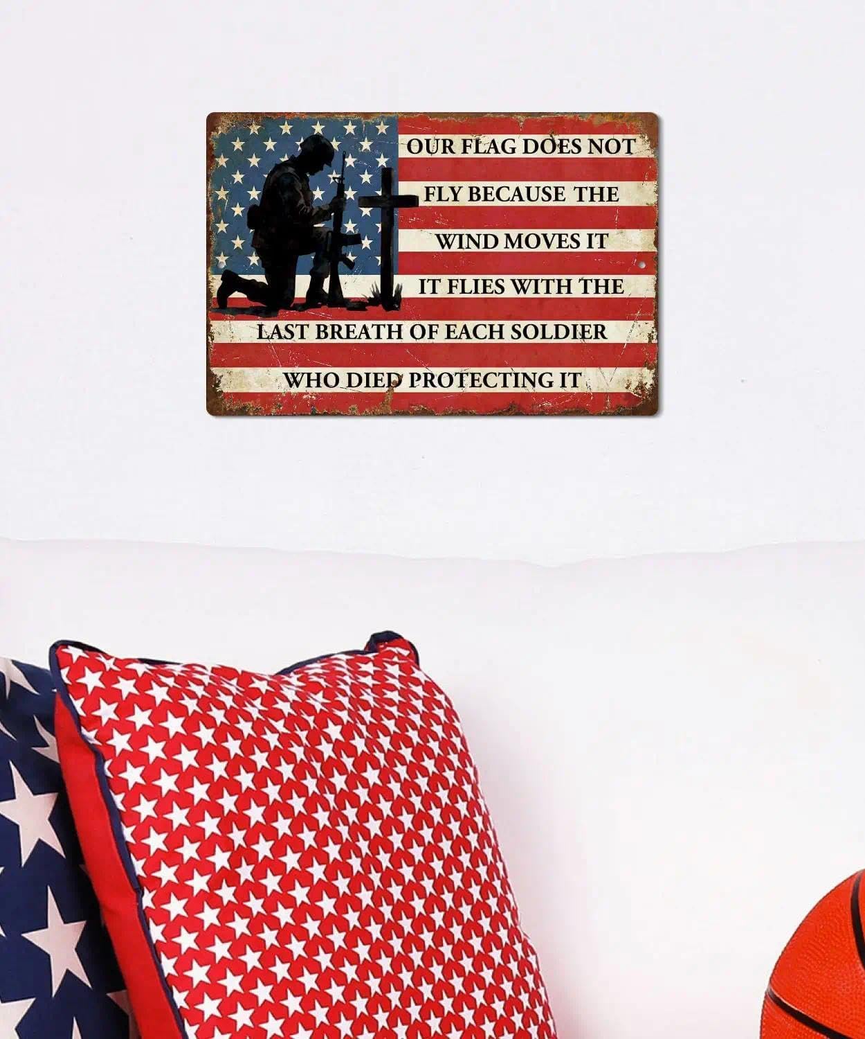 Putuo Decor Patriotic American Solider Tin Metal Sign, Memorial Day Military Veterans US Decor Outdoor Indoor Vintage Independence Day Wall Art for Home Bar Club Cafe Man Cave Decor 12x8 in