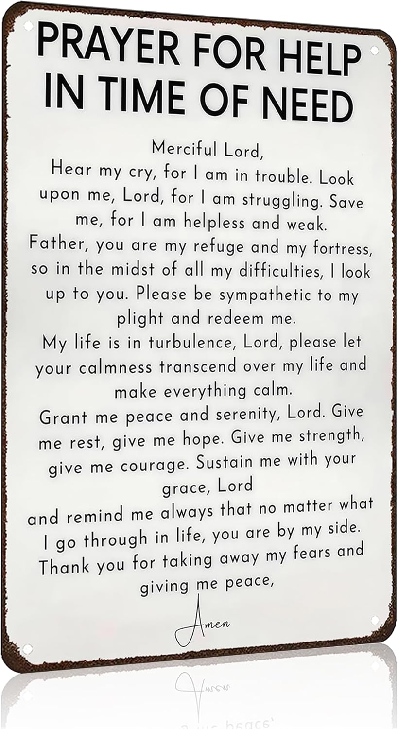 Funnysign Christian Gifts Prayer for Help In Time of Need Religious Tin sign for Home Church Prayer Room Office Chapel Decor 8x12 Inch(3986)