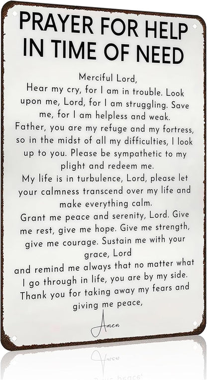 Funnysign Christian Gifts Prayer for Help In Time of Need Religious Tin sign for Home Church Prayer Room Office Chapel Decor 8x12 Inch(3986)