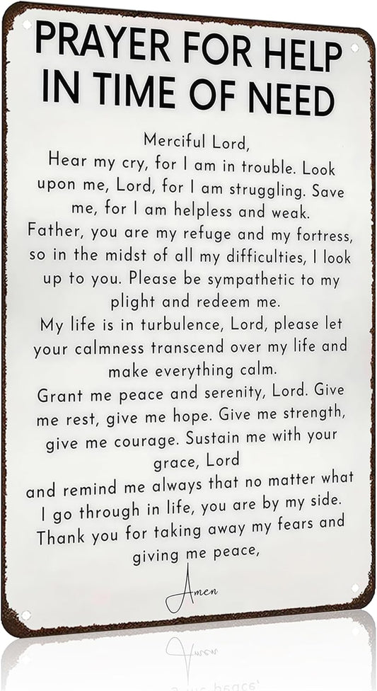 Funnysign Christian Gifts Prayer for Help In Time of Need Religious Tin sign for Home Church Prayer Room Office Chapel Decor 8x12 Inch(3986)