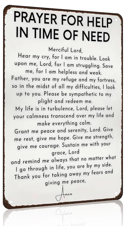Funnysign Christian Gifts Prayer for Help In Time of Need Religious Tin sign for Home Church Prayer Room Office Chapel Decor 8x12 Inch(3986)