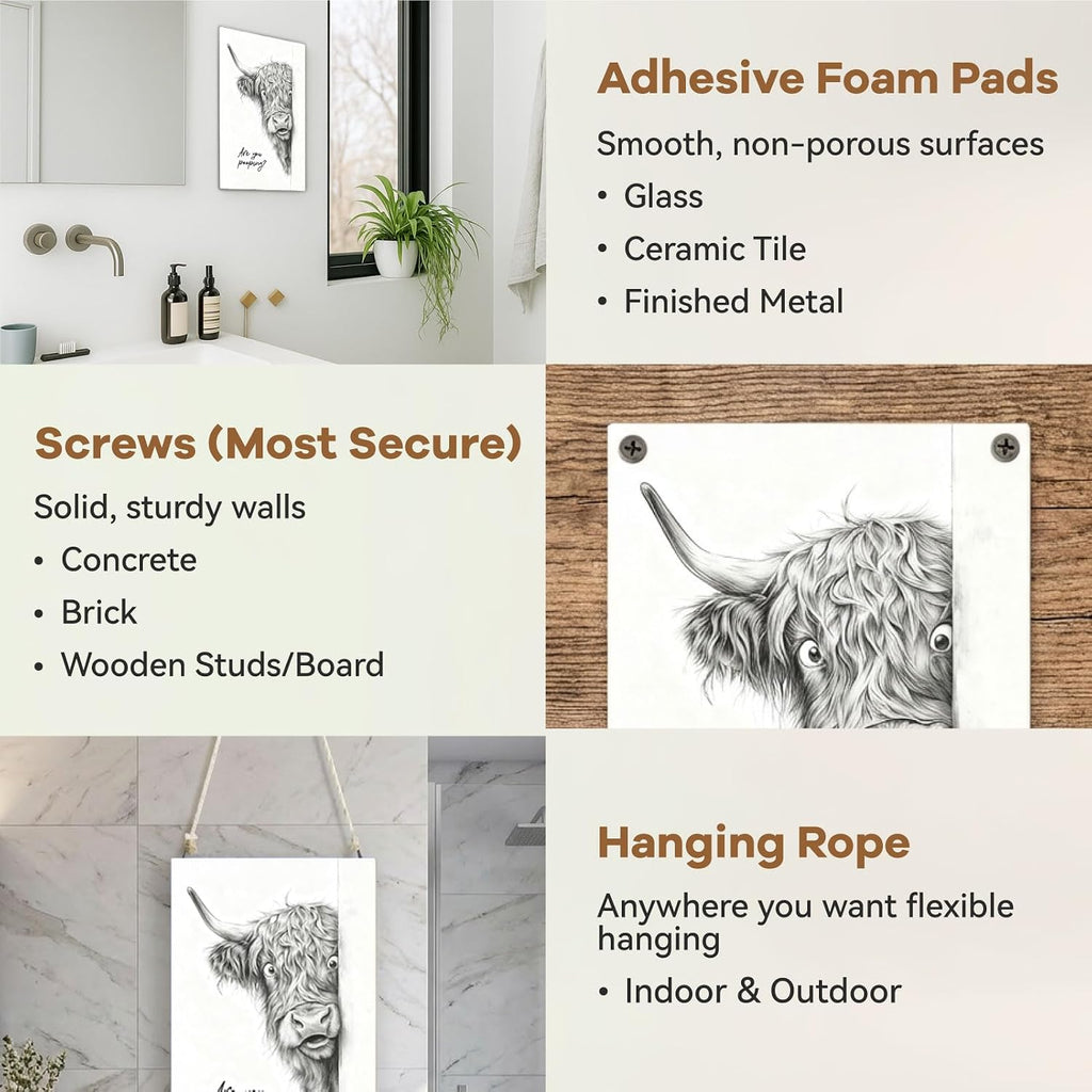 Madewell Living Funny Highland Cow Metal Tin Sign, Are You Pooping, Rustic Farmhouse Wall Decor for Bathroom, Western Bathroom Art with Humorous Quote, 8x12 Inch