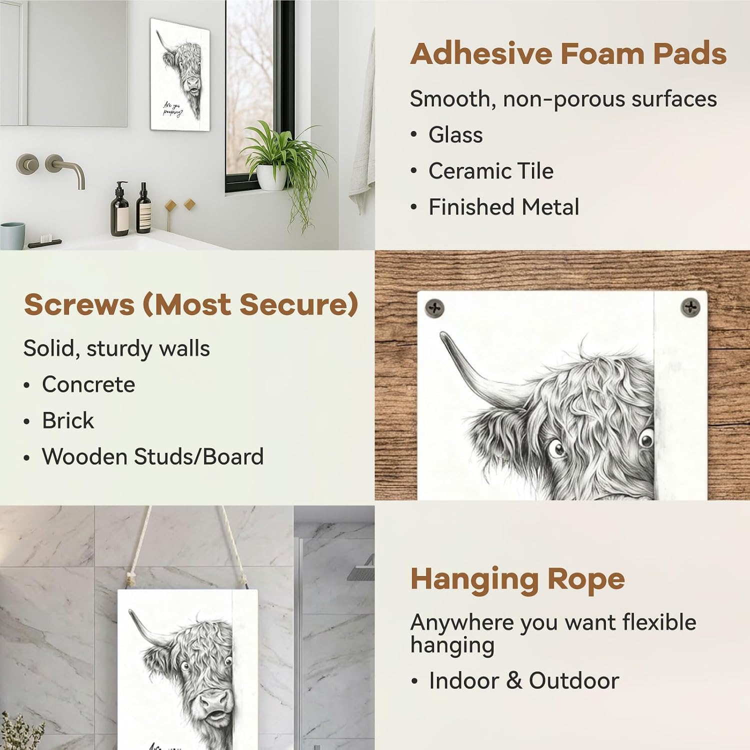 Madewell Living Funny Highland Cow Metal Tin Sign, Are You Pooping, Rustic Farmhouse Wall Decor for Bathroom, Western Bathroom Art with Humorous Quote, 8x12 Inch