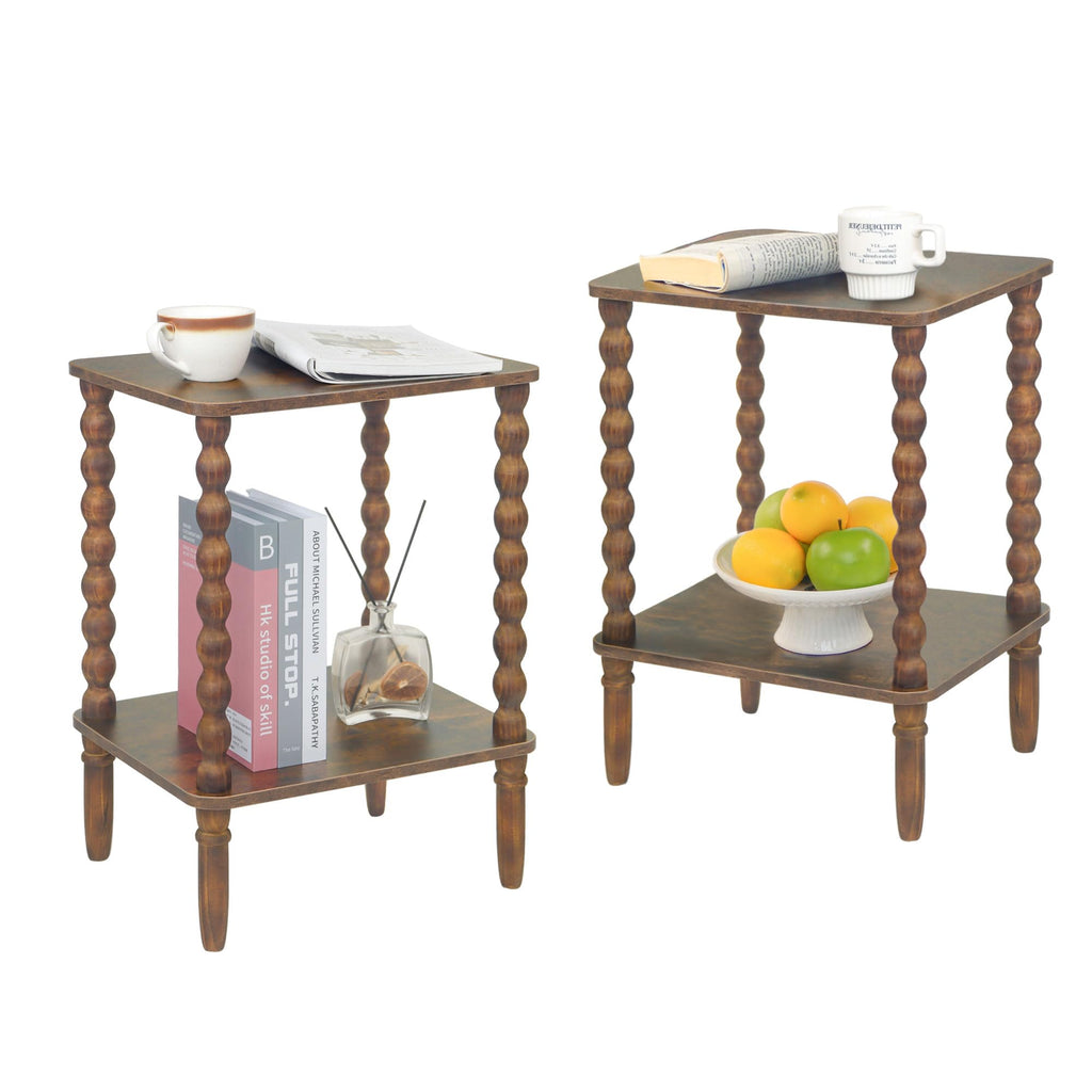Fultyle Side Table, Small End Table with Storage Shelf, 2-Tier Small Coffee Tables Living Room for Bedroom, Narrow Spaces (Rustic Brown)