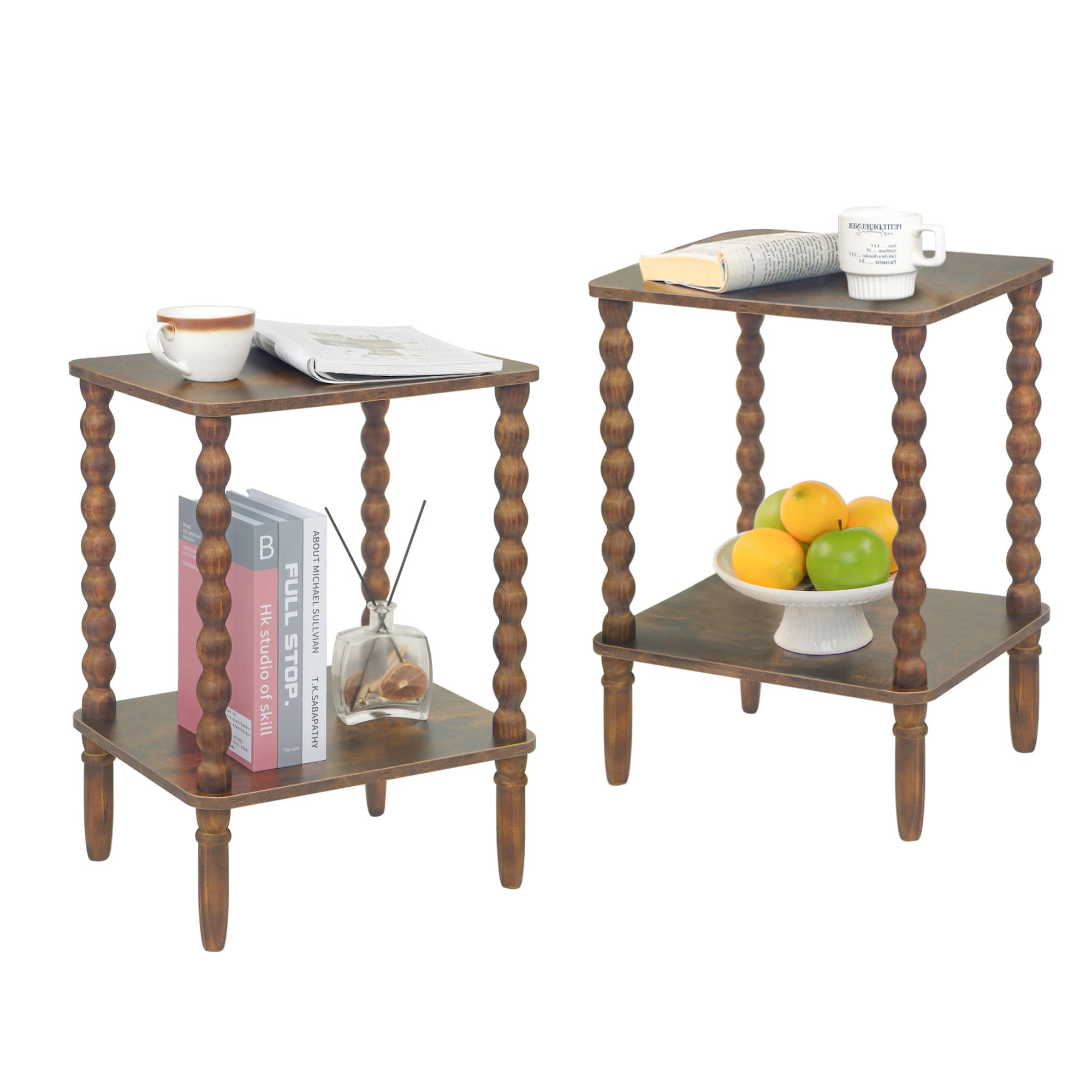 Fultyle Side Table, Small End Table with Storage Shelf, 2-Tier Small Coffee Tables Living Room for Bedroom, Narrow Spaces (Rustic Brown)
