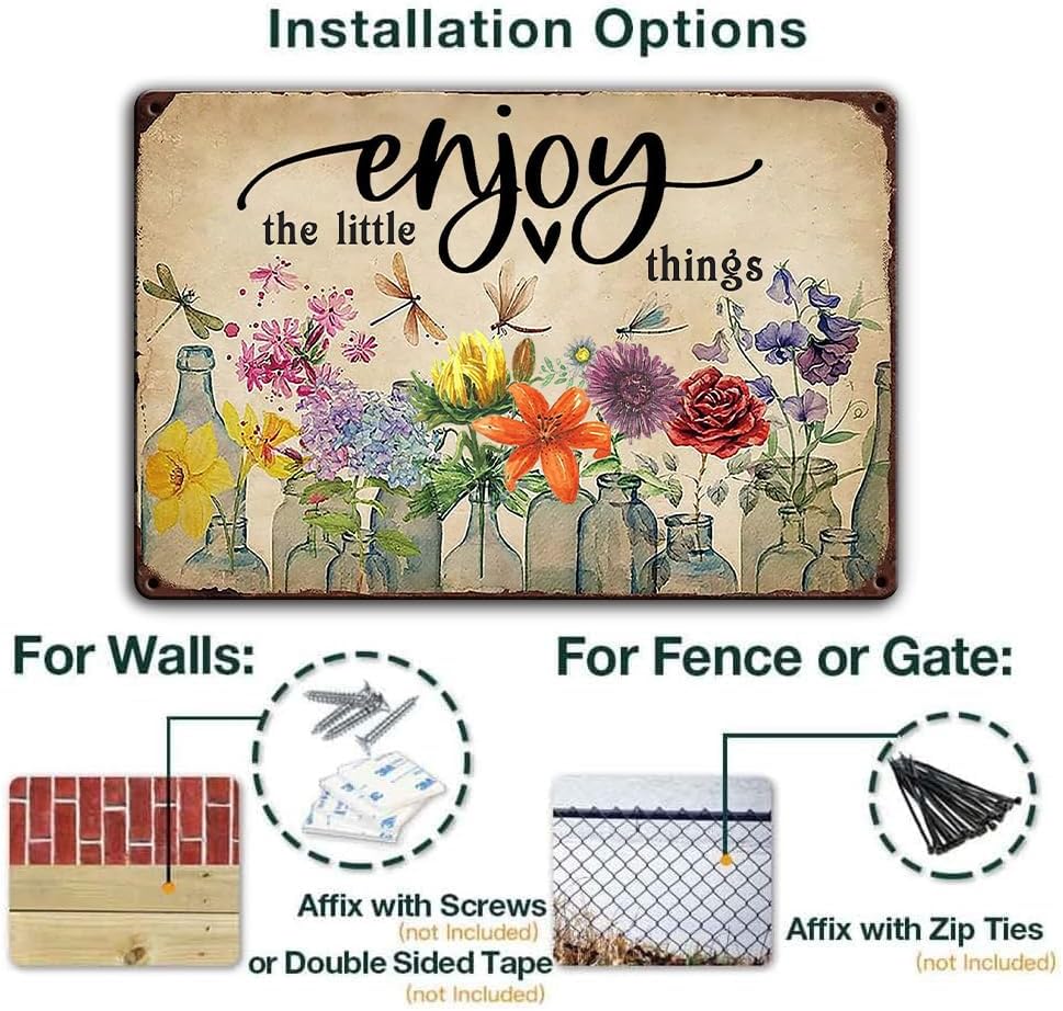 Ykfss Funny Garden Signs Outdoor Wall Decor For Patio Metal Signs For Outside Porch Tin Signs Enjoy The Little Things Sign Garden Decorative Plaque Farmhouse Kitchen Flower Hanging Sign 8x12 Inch