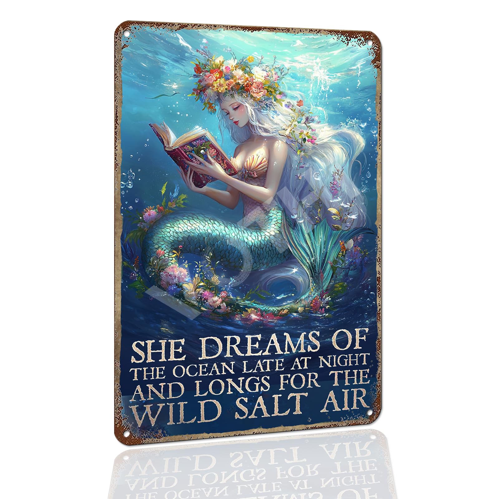 Funny Mermaid Vintage Metal Tin Sign - Sea Inspired Decor for Home & BarsRustic Beach Themed Sign “Mermaid Washes Your Tail” - 8x12 Inch