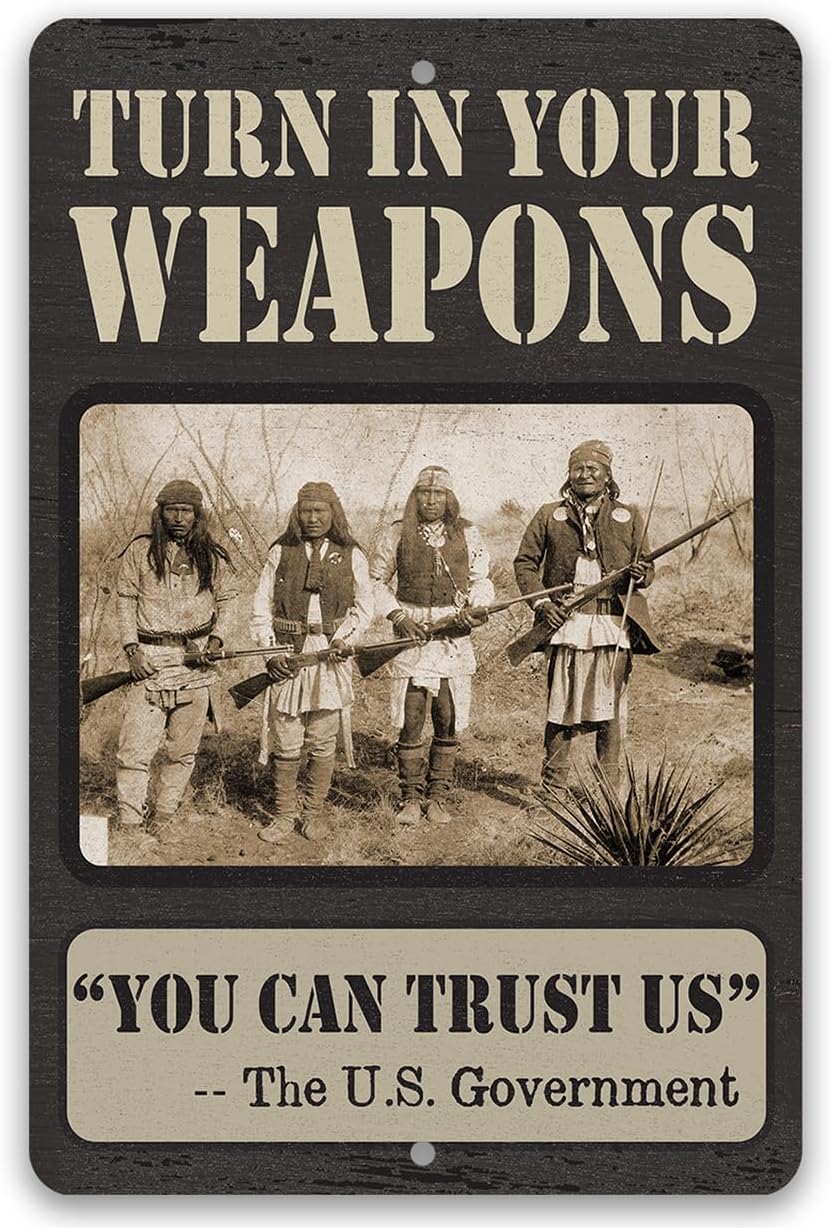 Turn In Your Weapons - Pro-Gun Humor: Durable Metal Sign with Wood-Like Finish - Vintage Design for Home, Bar, Man Cave Decor - Ideal Gift for Gun Enthusiasts (8" x 12")