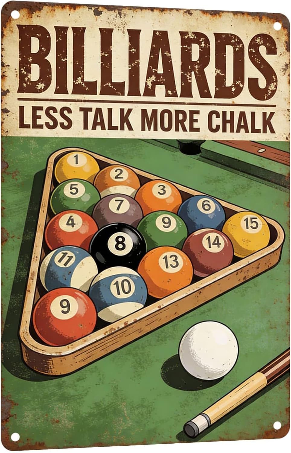 Billiards Metal Sign Less Talk More Chalk Billiards Vintage Art Wall Decor Funny Pool Decor for Man Cave Game Room Bar Garage Billiard Room 8x12 Inch