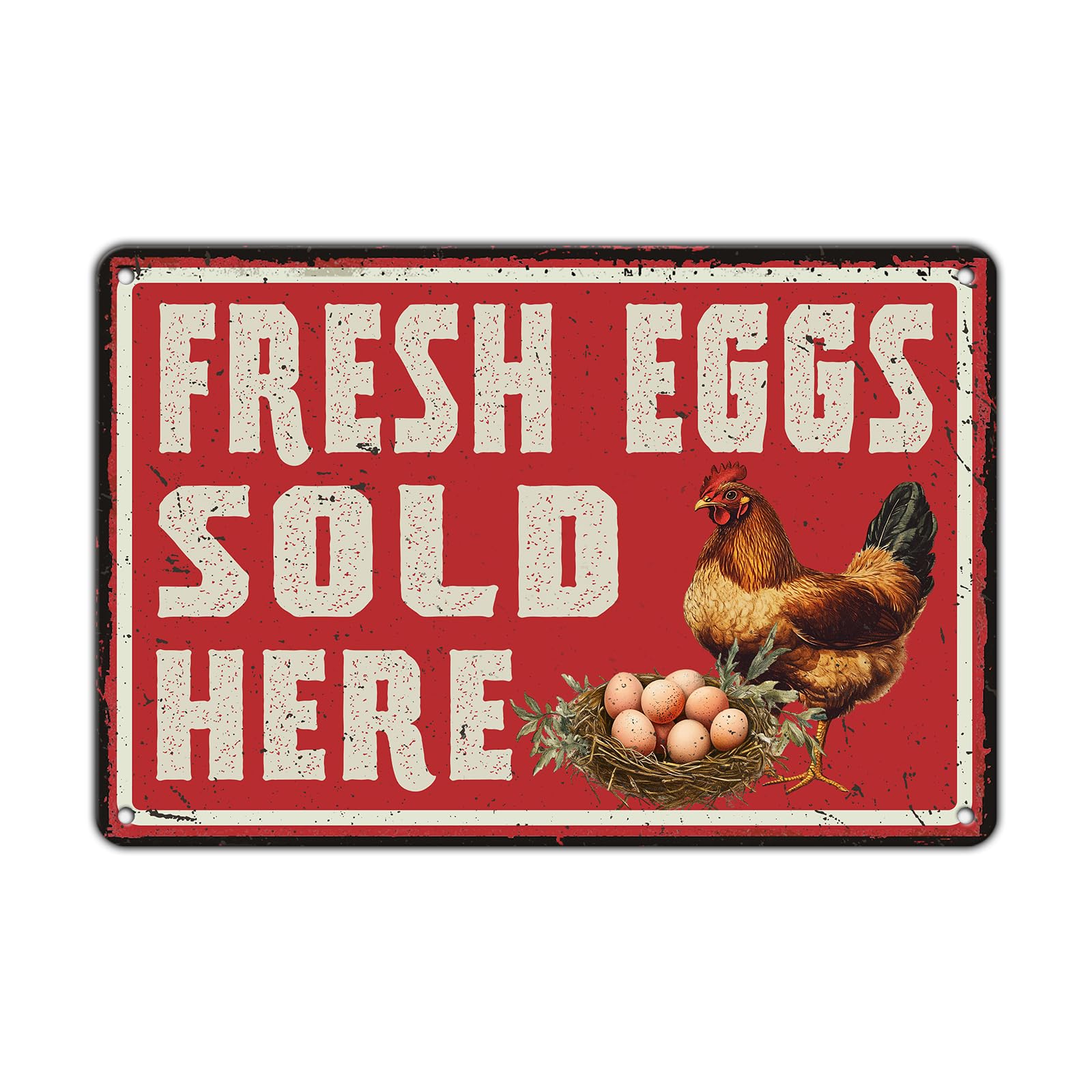 Vintage Fresh Eggs & Chicken Metal Sign Rustic Farm Eggs For Sale Tin Poster Home Kitchen Farmhouse Chicken Wall Decor 12x8 Inch