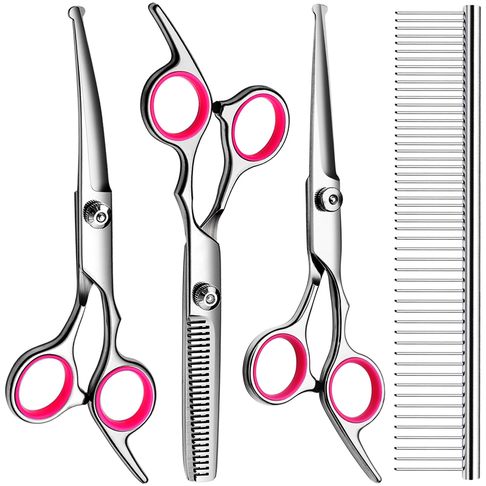 FAIGEO Dog Grooming Scissors Kit, Premium Stainless Steel Dog Shears with Curved Shears, Sharp Durable for Dogs Cats+Blue 3 Piece