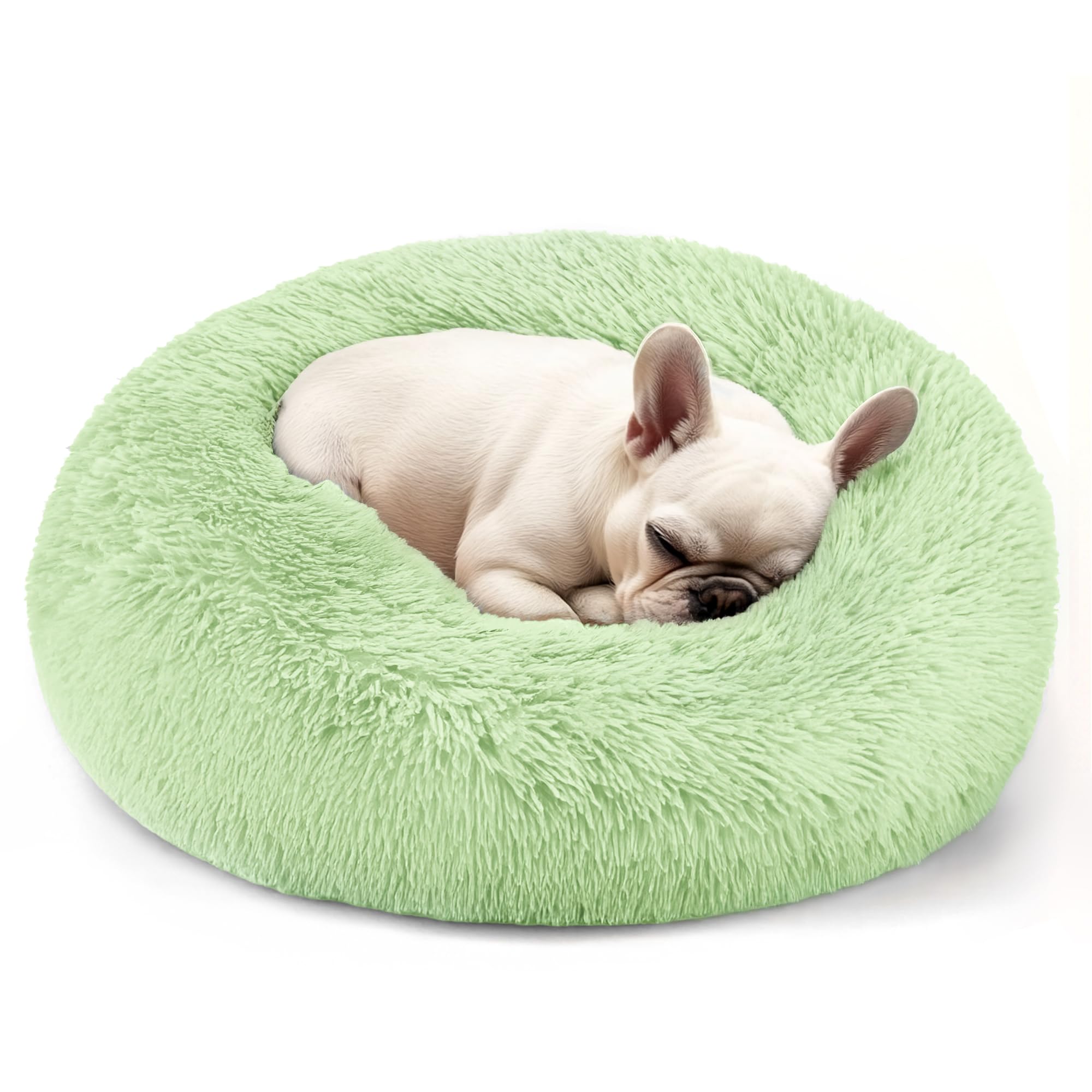 Hoewina Dog & Cat Bed for Indoor Cats, 20in Calming Donut Bed for Puppy and Kitten, Washable Round Fluffy Pet Bed for Small Medium Dogs and Cats (Light Grey)