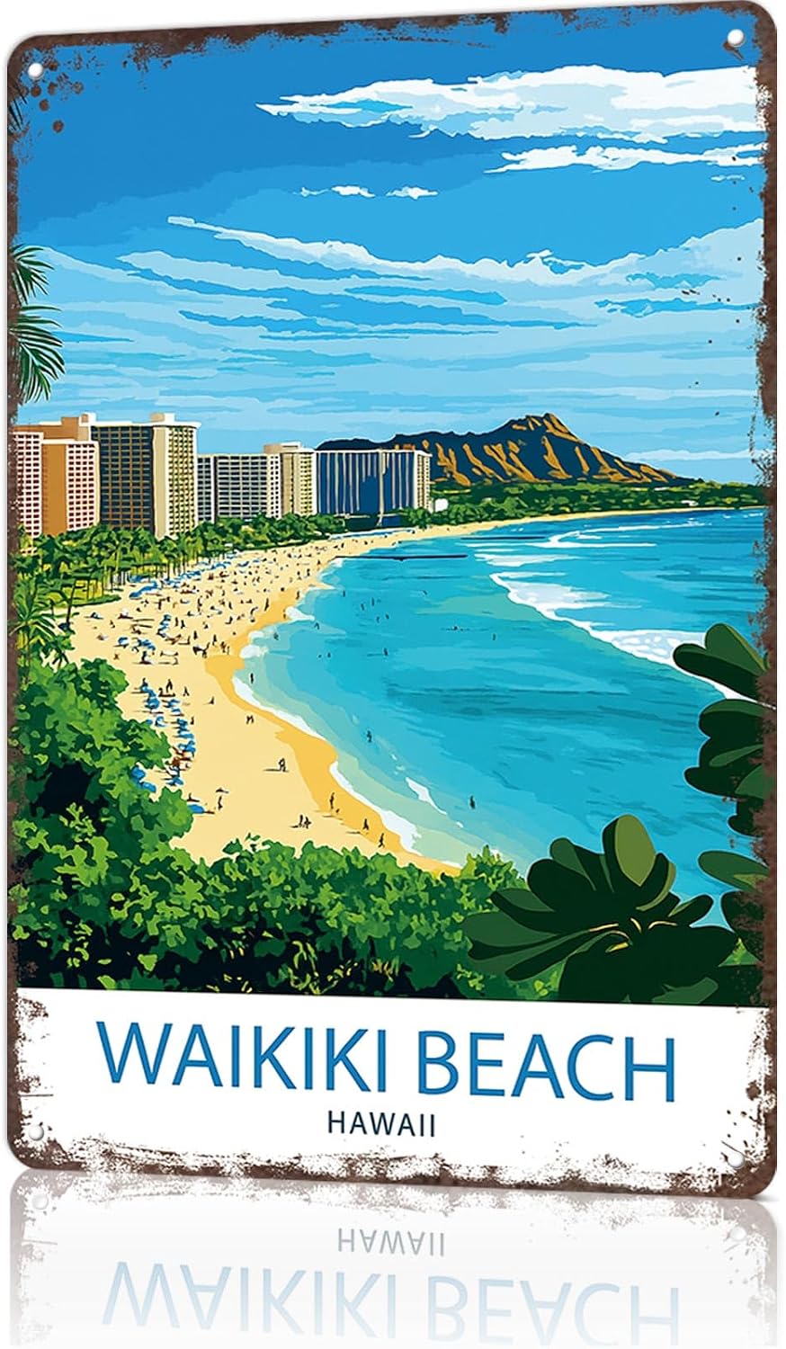Funny Signs Poster 8x12inch Aluminum metal Tin Sign Waikiki Beach Hawaii Wall Art Decoration Painting For Home Room Office Decor