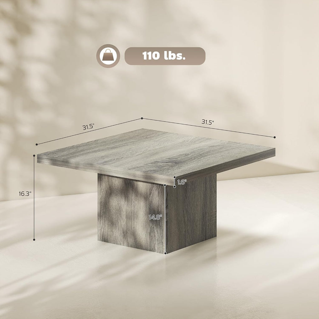 HOMCOM Living Room Table with 1.6" Thick Tabletop, Wood Rustic Coffee Table for Living Room, Farmhouse Coffee Table, Easy to Assemble, 31.5" x 31.5", Gray Wood Grain