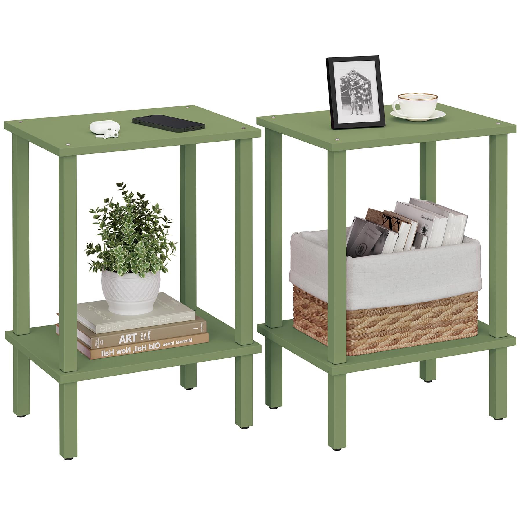 TUTOTAK End Table, Set of 2, Side Table, Nightstand, 2-Tier Storage Shelf, Sofa Table for Small Space, Living Room, Bed Room TB01BK035
