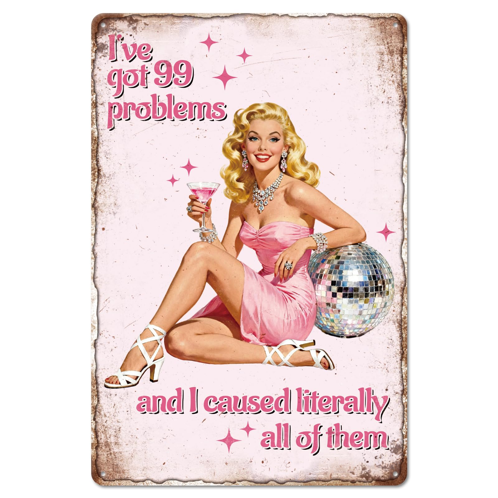 GLOBLELAND Vintage Sexy Woman Metal Tin Sign 12x8 inch Pink Pin up Lady Tin Signs Decor Funny Blonde Woman Metal Wall Plaque for Home Room Farmhouse Cafes Office Store Bar Kitchen Garden Decor