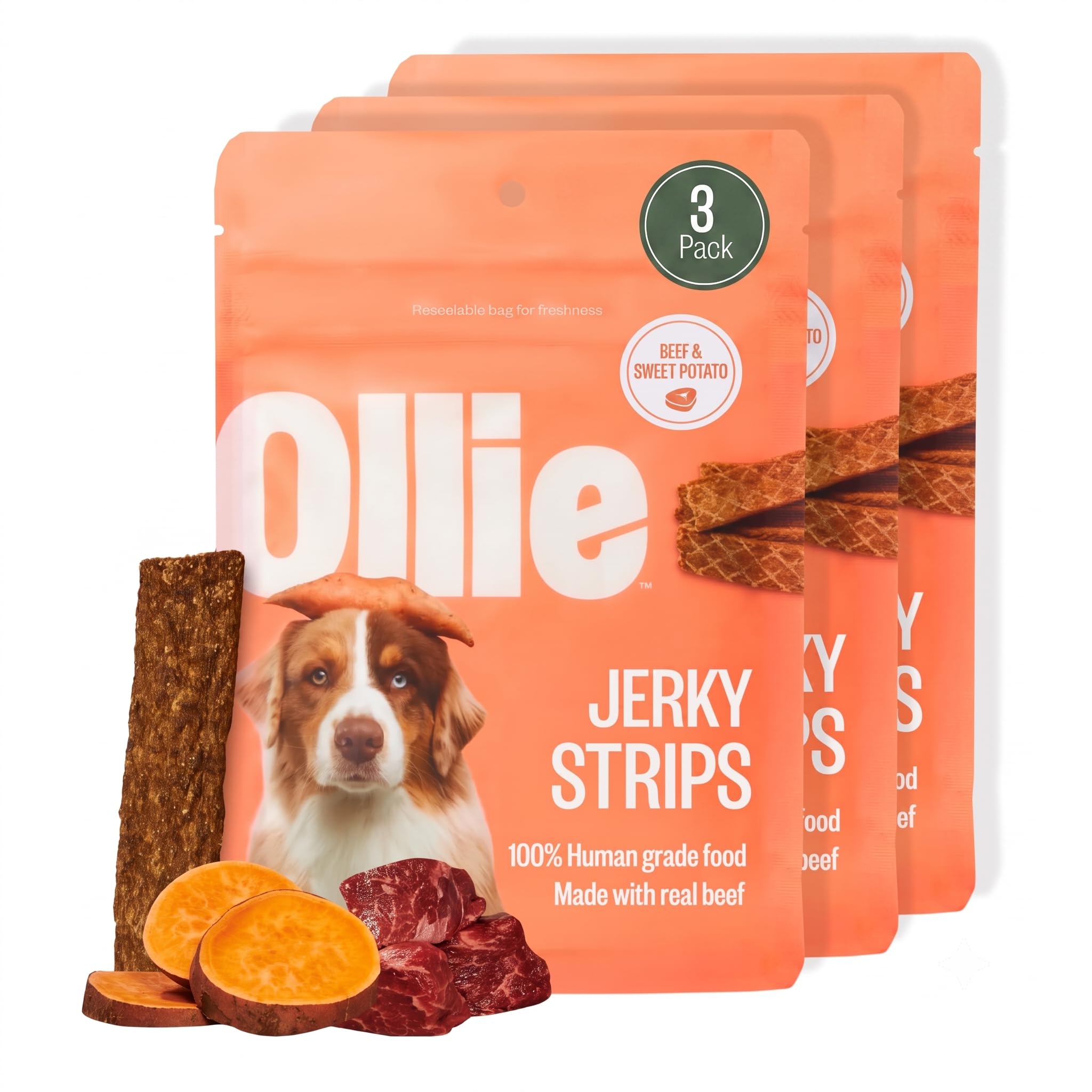 Ollie Jerky Dog Treats Variety Pack, Chicken and Apple and Beef and Sweet Potato Bundle, All Natural, Healthy, Made with Real Meat 5 Oz. Pack of 2