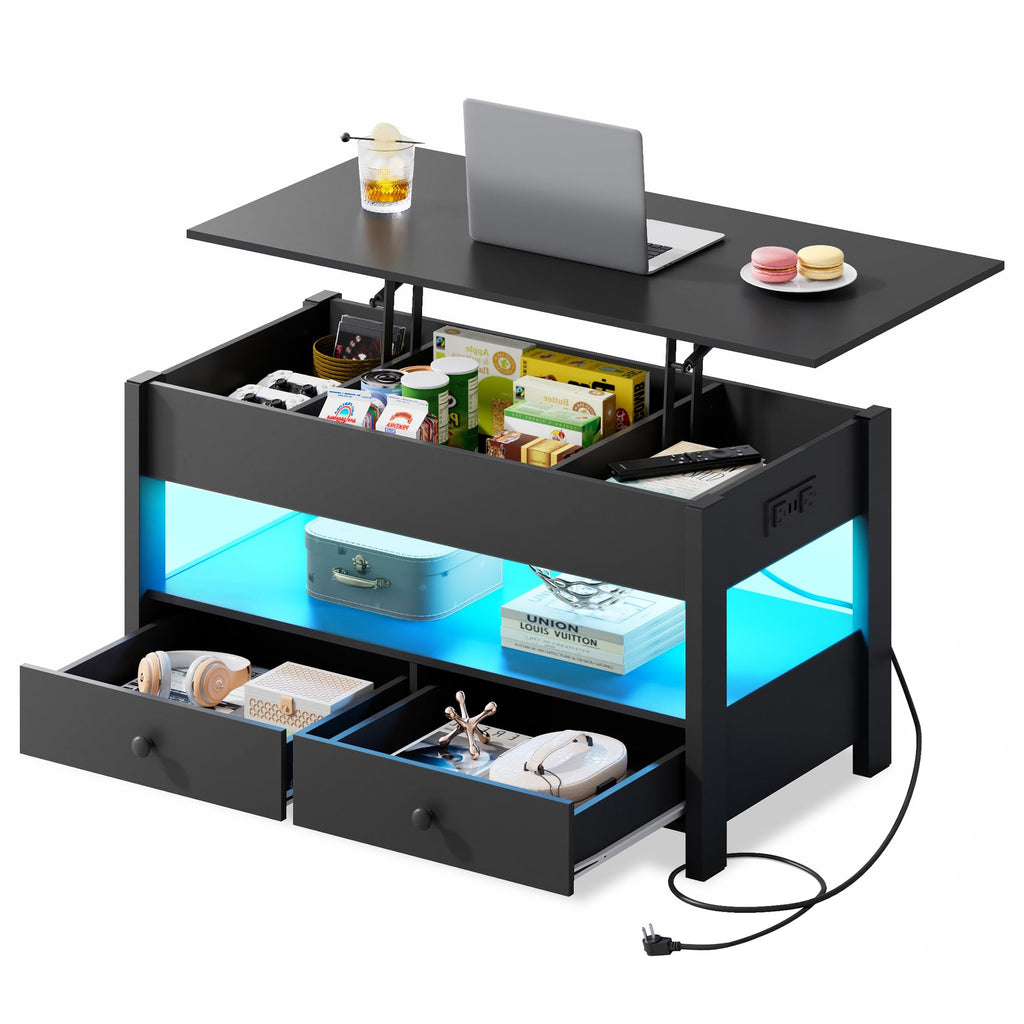 WLIVE Coffee Table with Lifting Top, Hidden Storage & Adjustable Shelf for Living Room Small Space, Multifunctional Rising Wooden Center Table, Mid Century Modern Tables for Home Dining Office, Brown