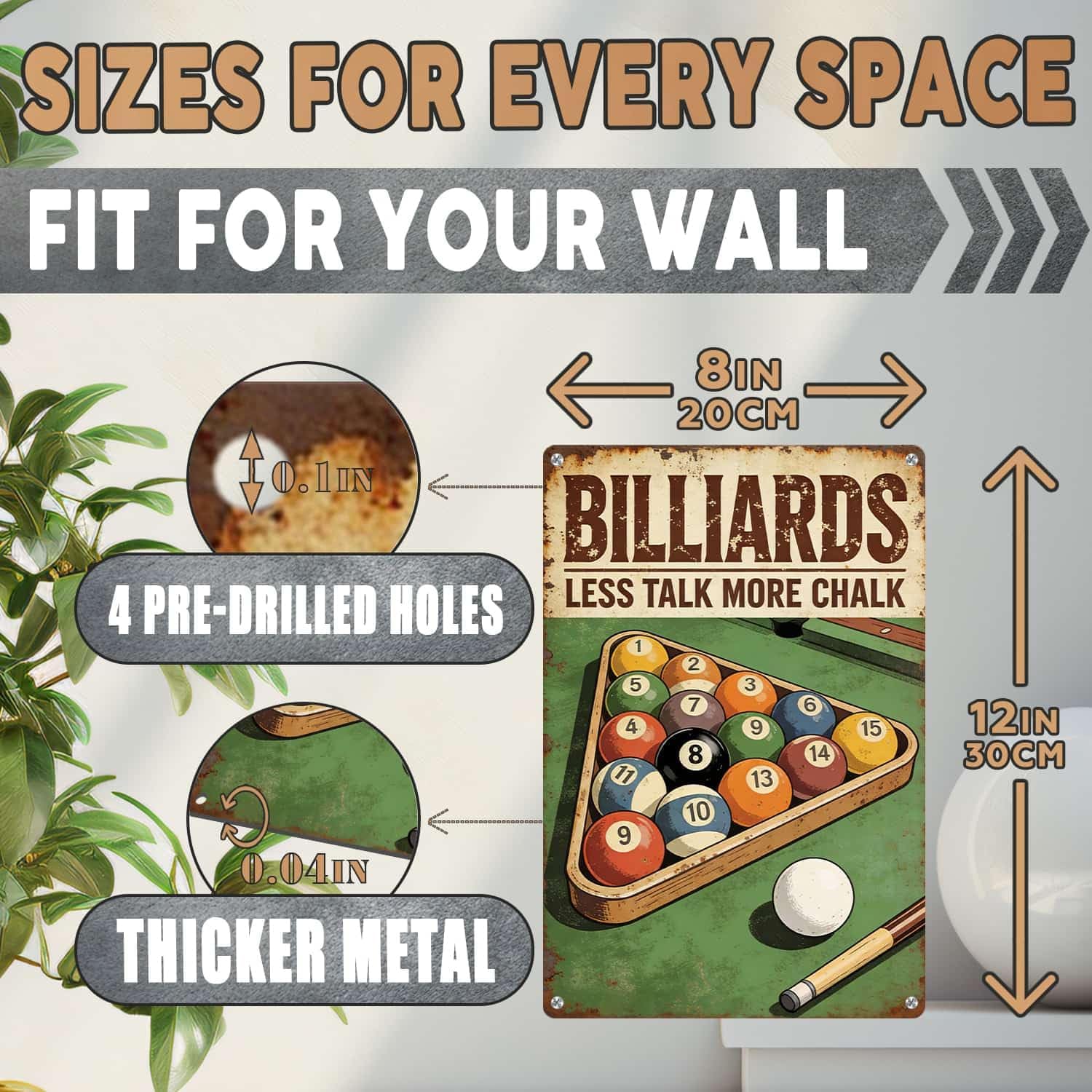Billiards Metal Sign Less Talk More Chalk Billiards Vintage Art Wall Decor Funny Pool Decor for Man Cave Game Room Bar Garage Billiard Room 8x12 Inch