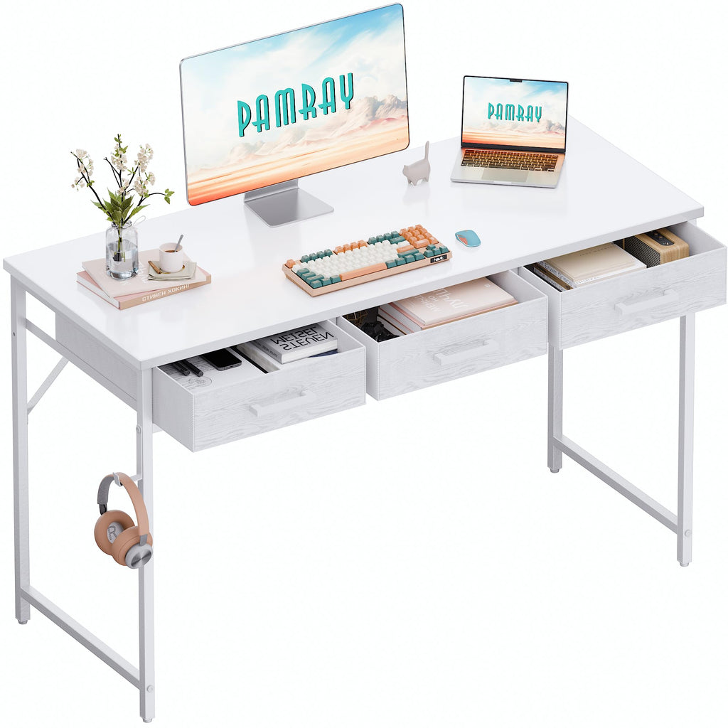 Pamray 32 Inch Small Computer Desk with 2 Drawers for Bedroom Study Writing Home Office Table for Small Spaces Black