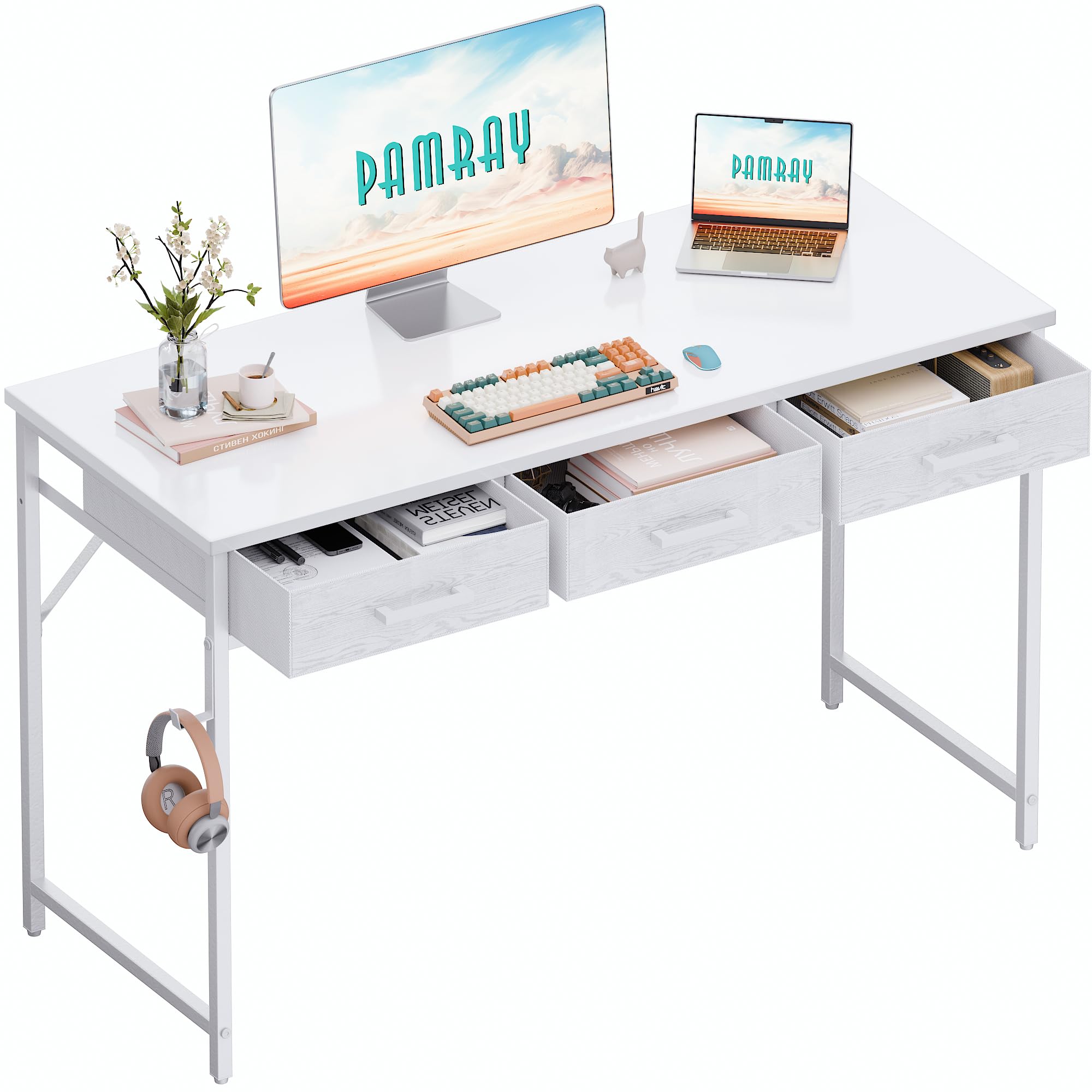 Pamray 32 Inch Small Computer Desk with 2 Drawers for Bedroom Study Writing Home Office Table for Small Spaces Black