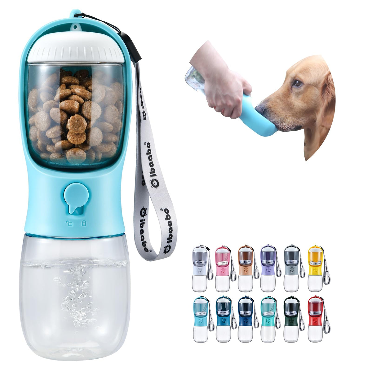 Cibaabo Dog Water Bottle with Food Container, Travel Puppy Water Bowl, Portable Pet Dispenser, Dog Gift Stuff Accessories Items, Puppy Essentials Necessities for Yorkie Cat Walking and Hiking