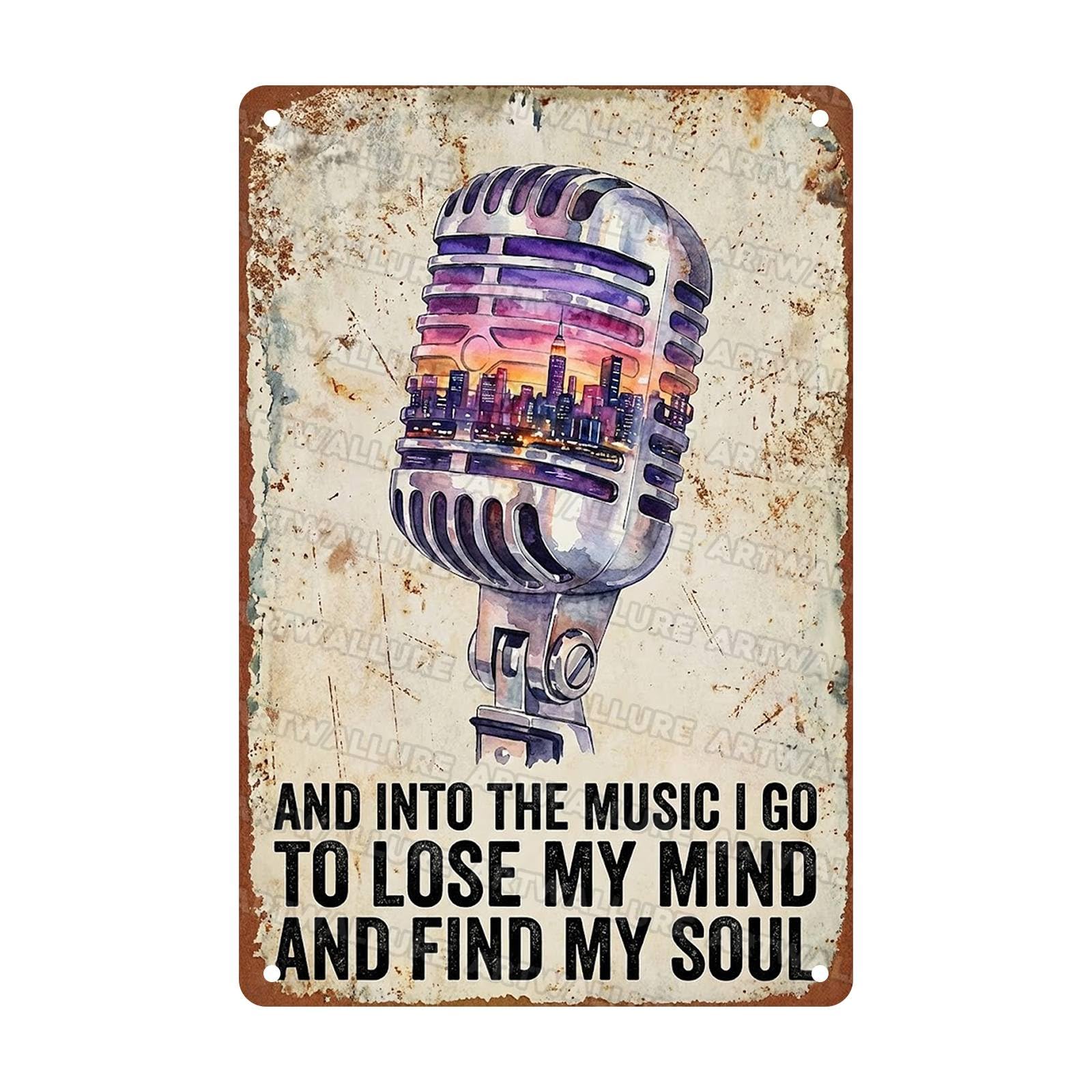 Acoustic Guitar Metal Tin Sign Nature Scenery Music Decor Vintage Wall Art Gift for Guitar Player Camping Lover 8x12Inch