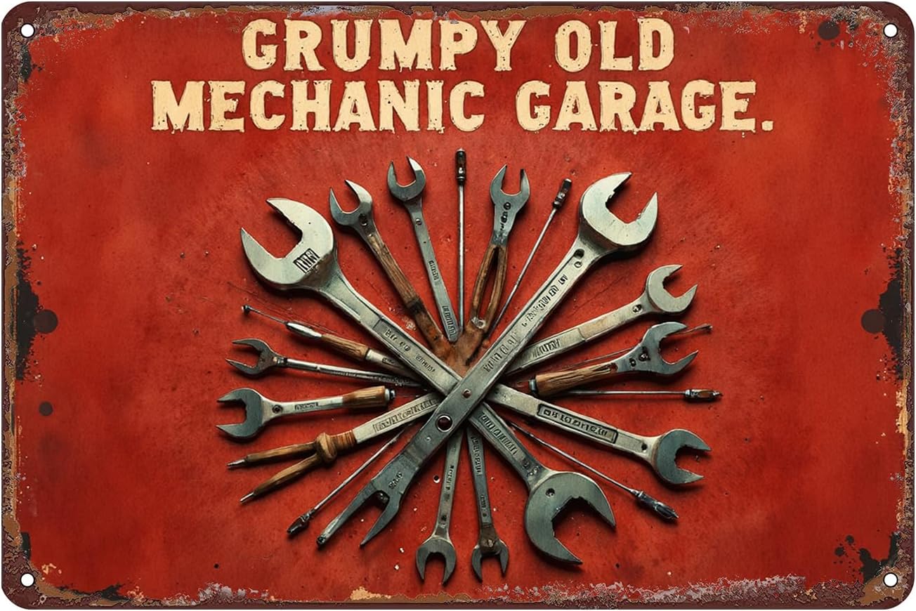 Garage Tools Tin Sign Wall Decor - 12x8 Inch Tin Vintage Industrial Wall Art for Garage, Auto Repair Shop, Workshop, Man Cave Decor Gift for Mechanics