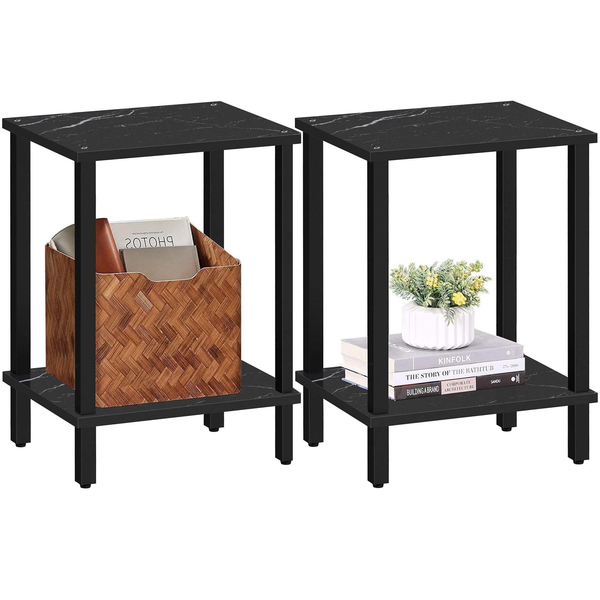 TUTOTAK End Table, Set of 2, Side Table, Nightstand, 2-Tier Storage Shelf, Sofa Table for Small Space, Living Room, Bed Room TB01BK035