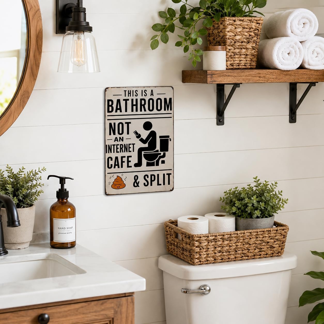 BHOKEM Vintage Bathroom Sign, This Is A Bathroom Not An Internet Cafe Tin Sign 8x12 Inch, Funny Restroom Decor for Farmhouse Toilet, Powder Room, Guest Bath, Housewarming Gifts