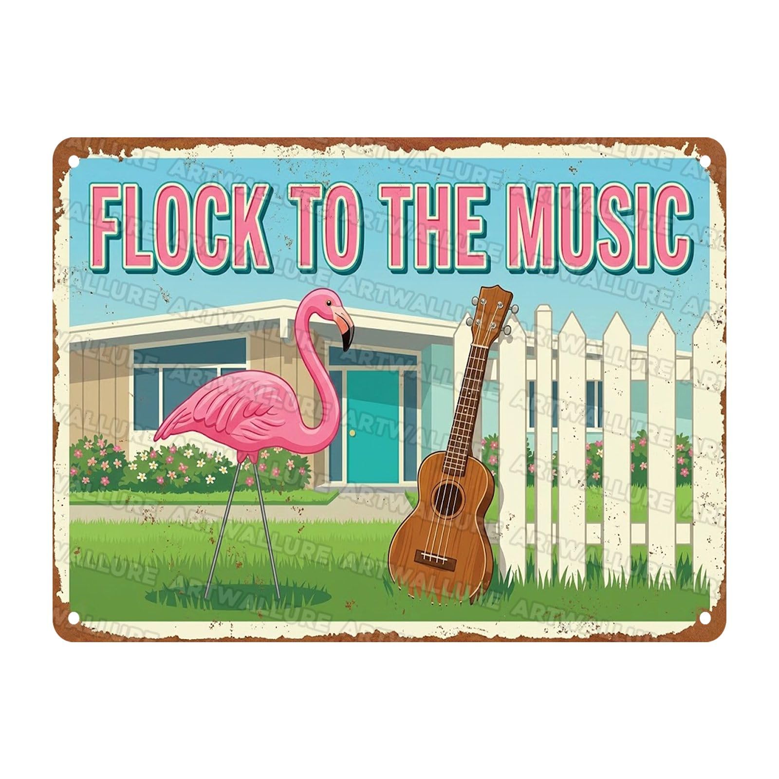 Acoustic Guitar Metal Tin Sign Nature Scenery Music Decor Vintage Wall Art Gift for Guitar Player Camping Lover 8x12Inch