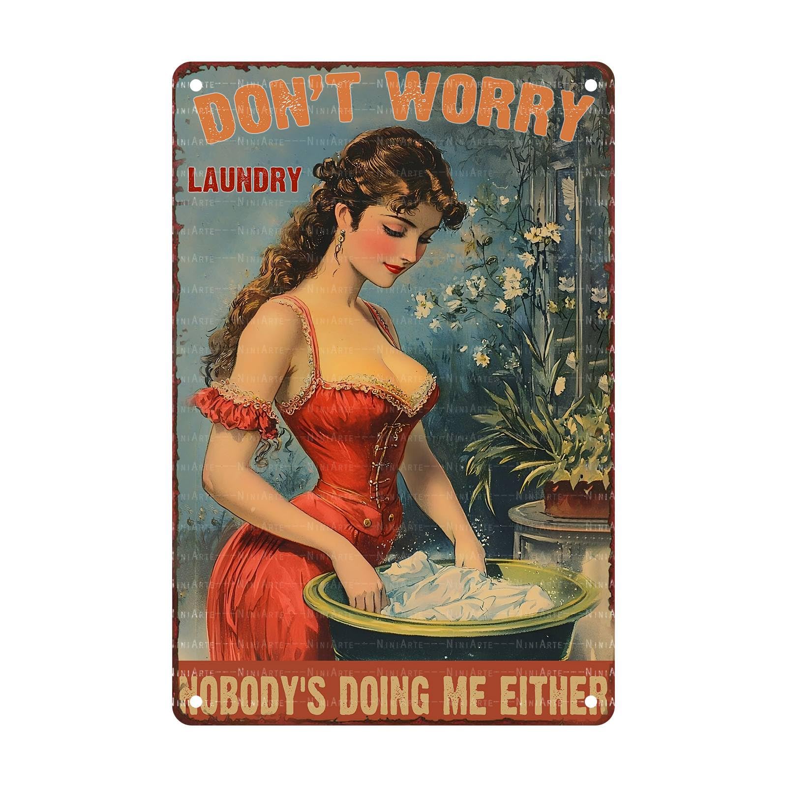 50s Laundry Metal Tin Sign Laundry Day Vintage Sign Utility Room Decor Retro Queen Wall Art 1950s Mom Decor 8X12Inch