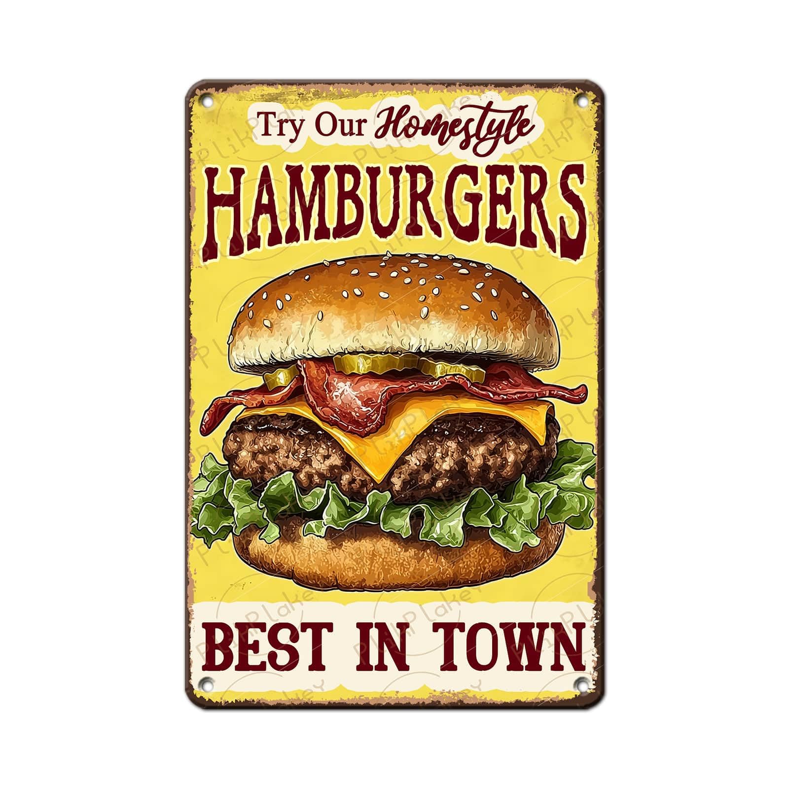 Best in Town Beef Hamburgers Retro Metal Tin Sign Vintage Wall Decor Bar Fast Food Shop Restaurant Kitchen Snack Truck Pub Coffee Home Poster 12x8 Inch