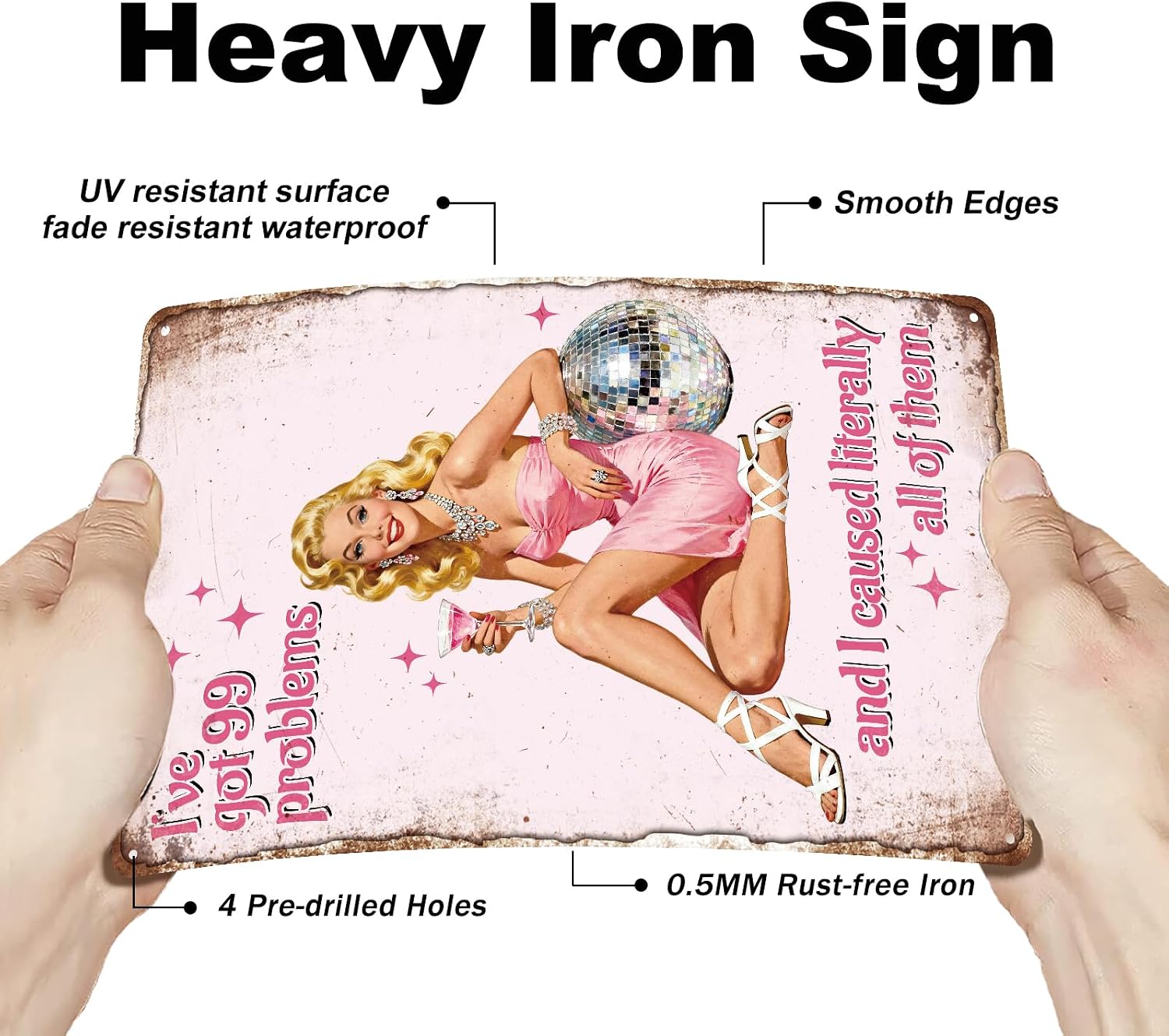 GLOBLELAND Vintage Sexy Woman Metal Tin Sign 12x8 inch Pink Pin up Lady Tin Signs Decor Funny Blonde Woman Metal Wall Plaque for Home Room Farmhouse Cafes Office Store Bar Kitchen Garden Decor