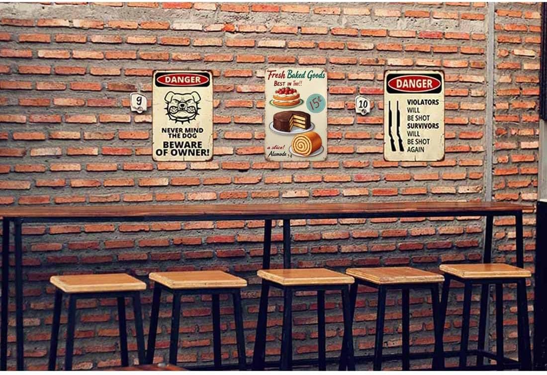 AOYEGO Fresh Baked Goods Tin Sign,Cake Cream Ring Fresh Delicious Strawberry Fruit Food Chocolate Dessert Plate Vintage Metal Tin Signs for Cafes Bars Pubs Shop Wall Funny Retro Signs 8x12 Inch