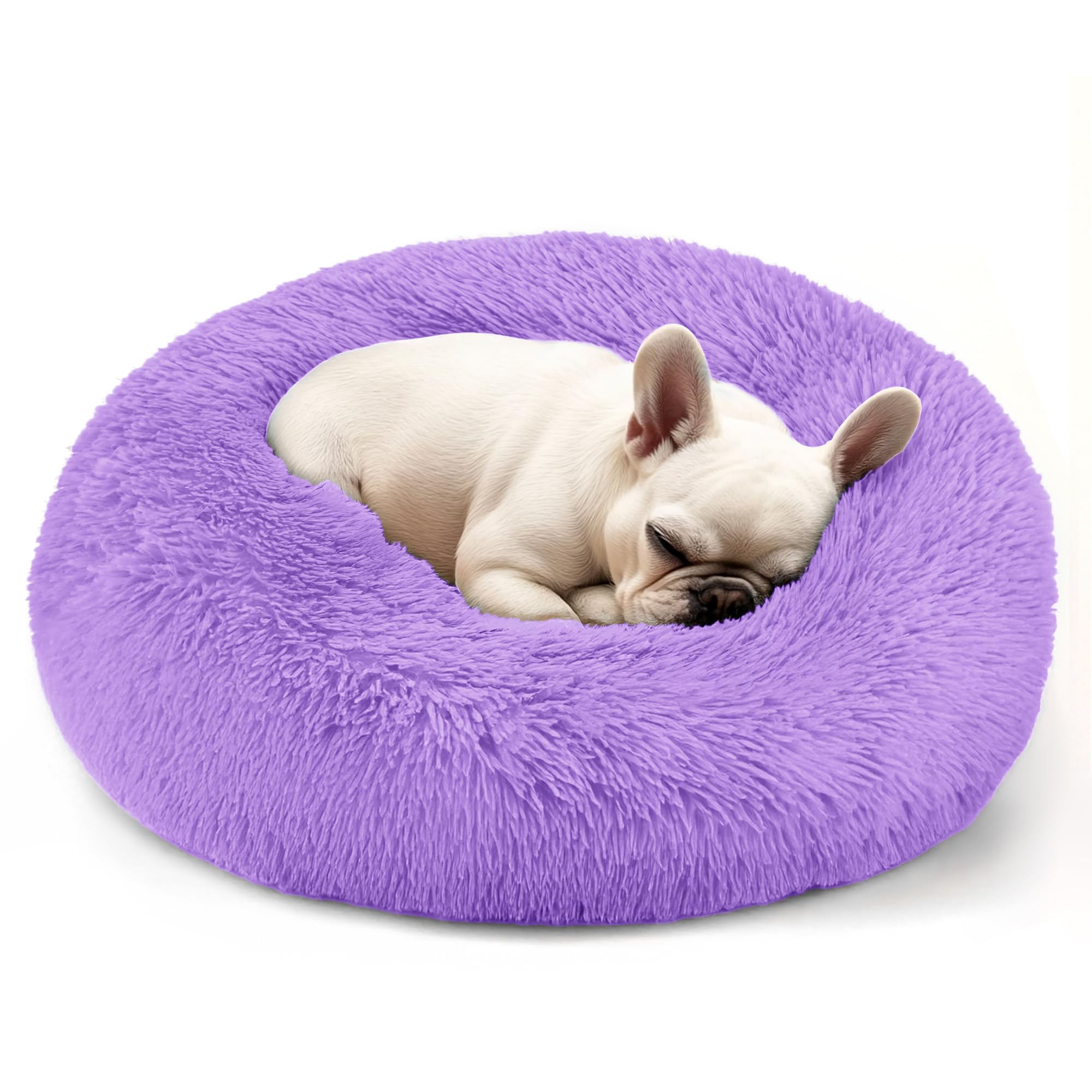 Hoewina Dog & Cat Bed for Indoor Cats, 20in Calming Donut Bed for Puppy and Kitten, Washable Round Fluffy Pet Bed for Small Medium Dogs and Cats (Light Grey)