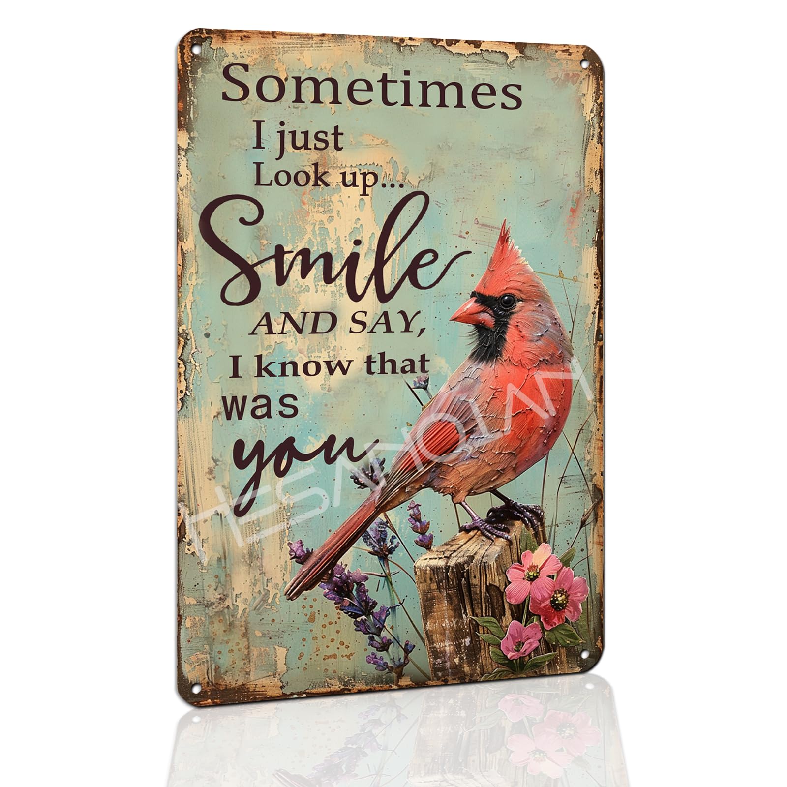 Cardinal Tin Sign, Cardinal Bird Sympathy Wall Art 8x12 Inch | A Big Piece Of My Heart Lives In Heaven Message, Handmade Home Decor