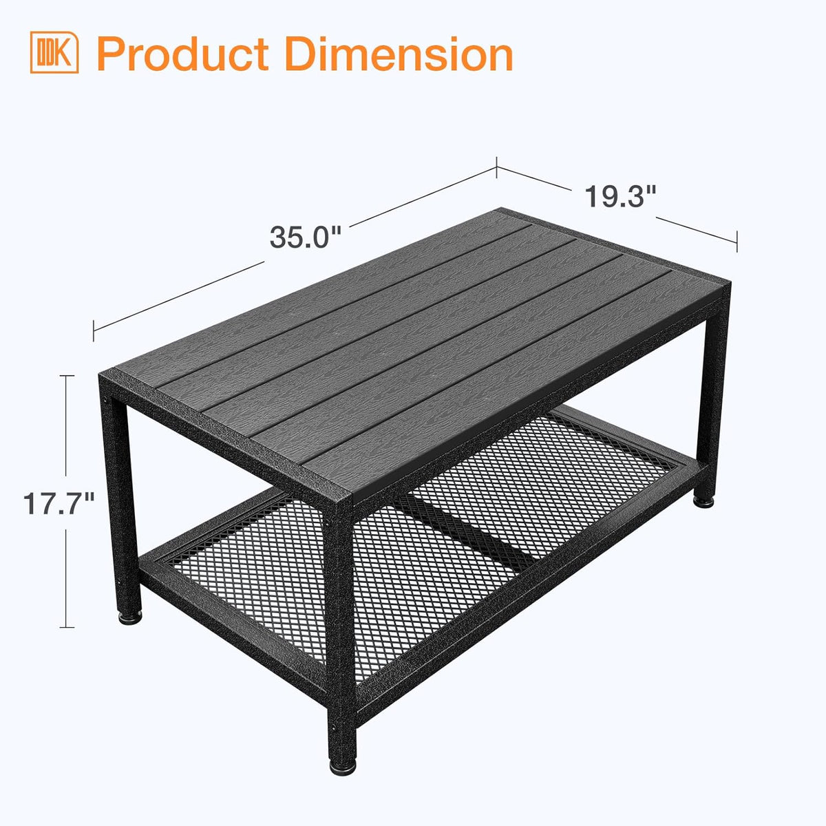 ODK Outdoor Coffee Table with Double-Layer Storage, Rectangle Weather-Resistant Patio Coffee Table for Garden, Balcony, Hot Tub, Poolside, Heavy-Duty Metal Frame, Black