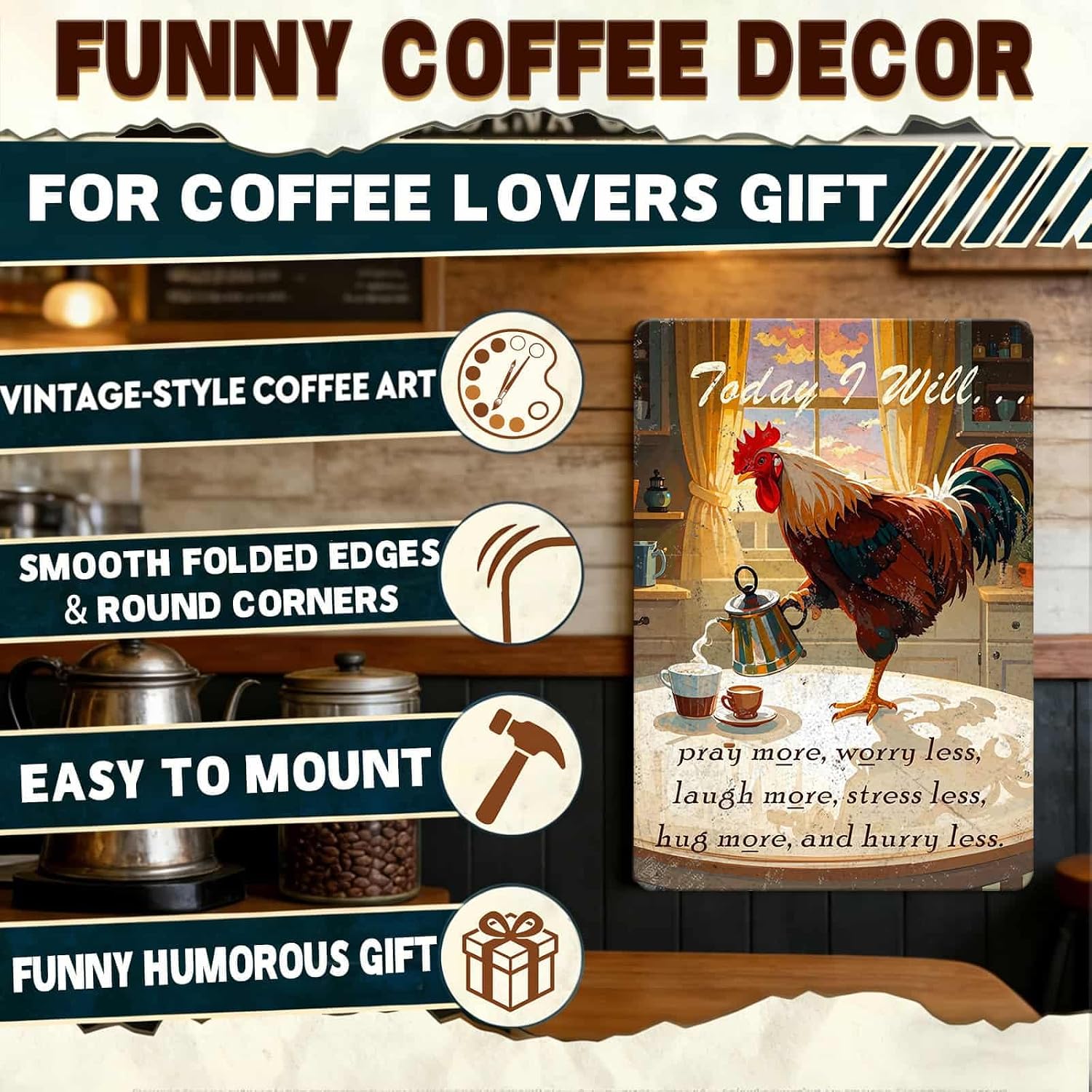 Chicken Metal Signs Rooster Kitchen Wall Decor Today I Will Pry More Worry Less Tin Sign 12x8 Inch Funny Chicken Coop Accessories Rooster Home Farm Yard Garden Decor