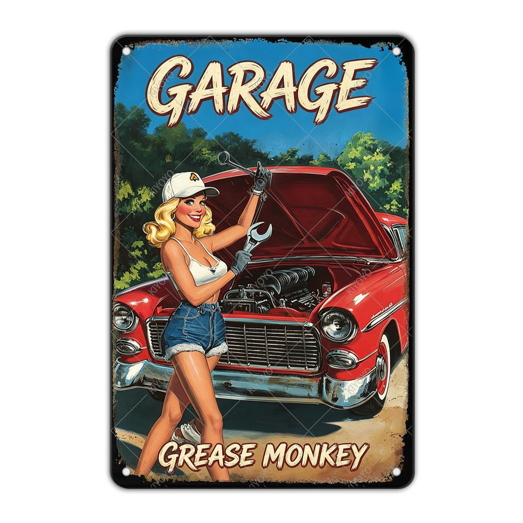 50s Pin up Girl Fishing Metal Tin Sign Open Fly Season Wall Decor Home Angler Cafes Lake House Seascape 12x8 Inch