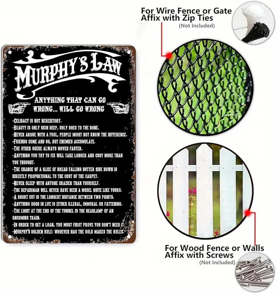 Murphy's & Law Vintage Metal Sign Retro Poster Painting Tin Sign Vintage Wall Decor for Home Living Room Bedroom Garden Garage Office Cafe Bar Pub 8x12 inch
