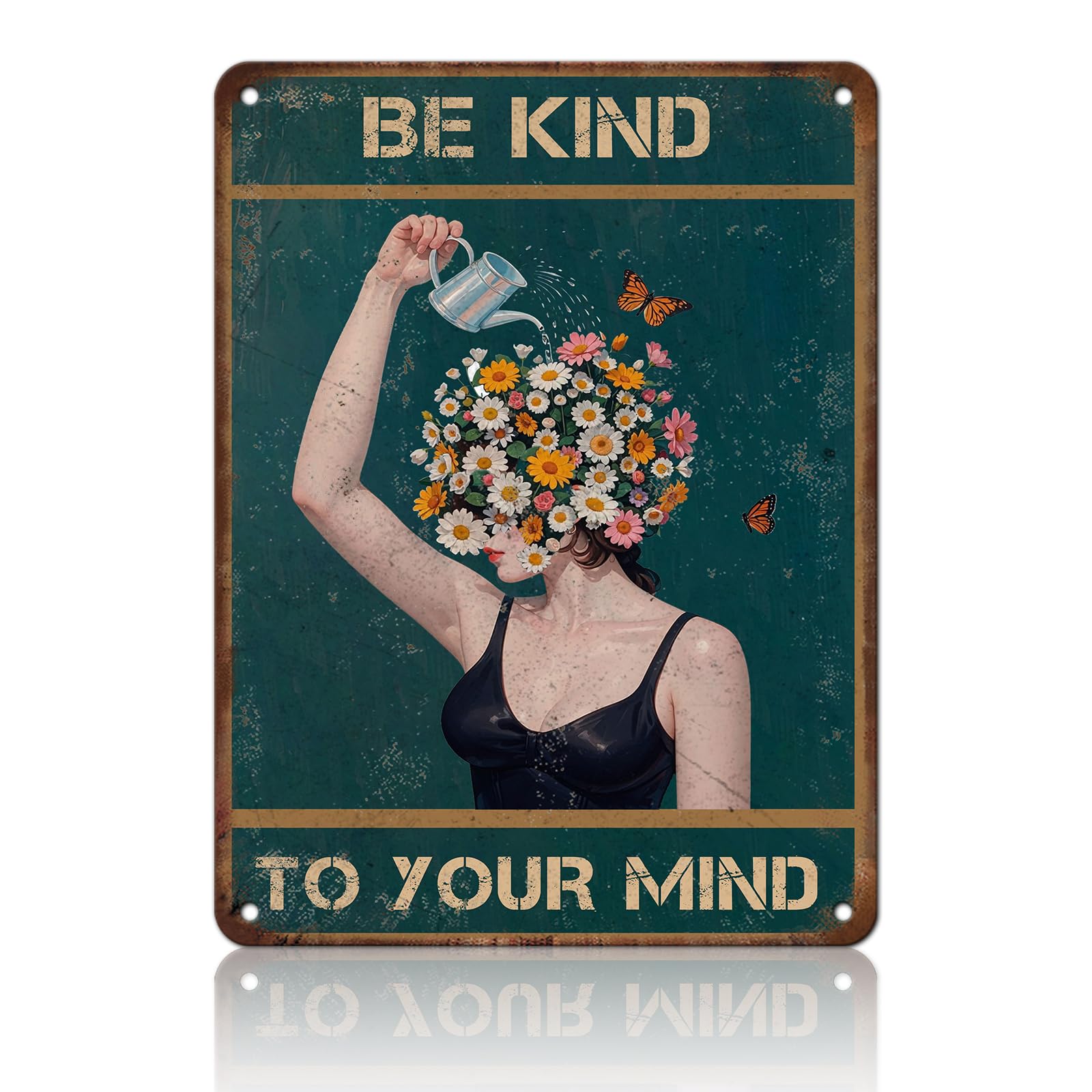 KIYOYO Vintage Tin Metal Sign Poster Grow Positive Thoughts Vintage Poster Flower Head Girl Poster Mental Health Poster Motivational Poster Emotions Poster Vintage Wall Home Decor 8x12 Inch
